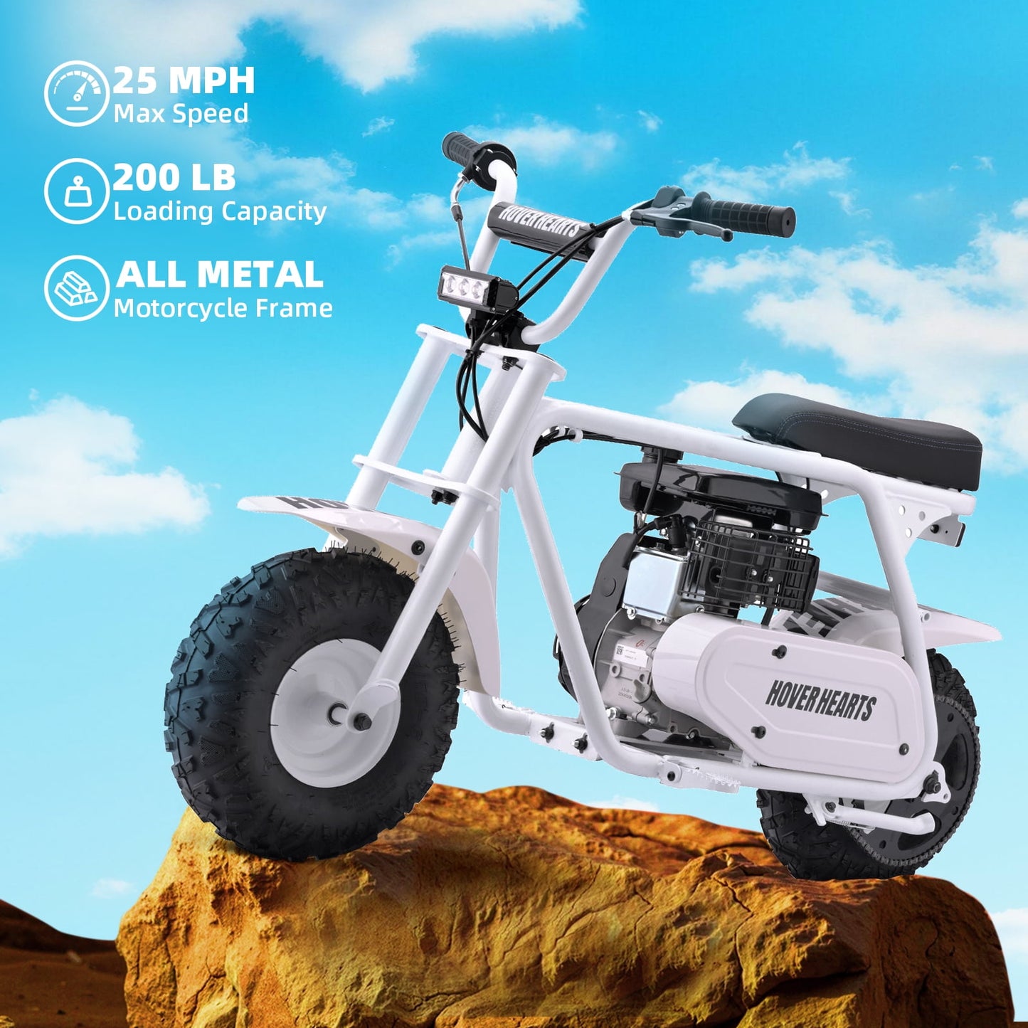 HOVERHEART Gas Mountain Bike, 105cc 4-Stroke Gas Powered Off Road Motorcycle (Model-MB0001) with Led Lights, Disc Brake, Max Load 200Lbs, Up to 30Kph, NO OIL MIX REQUIRED