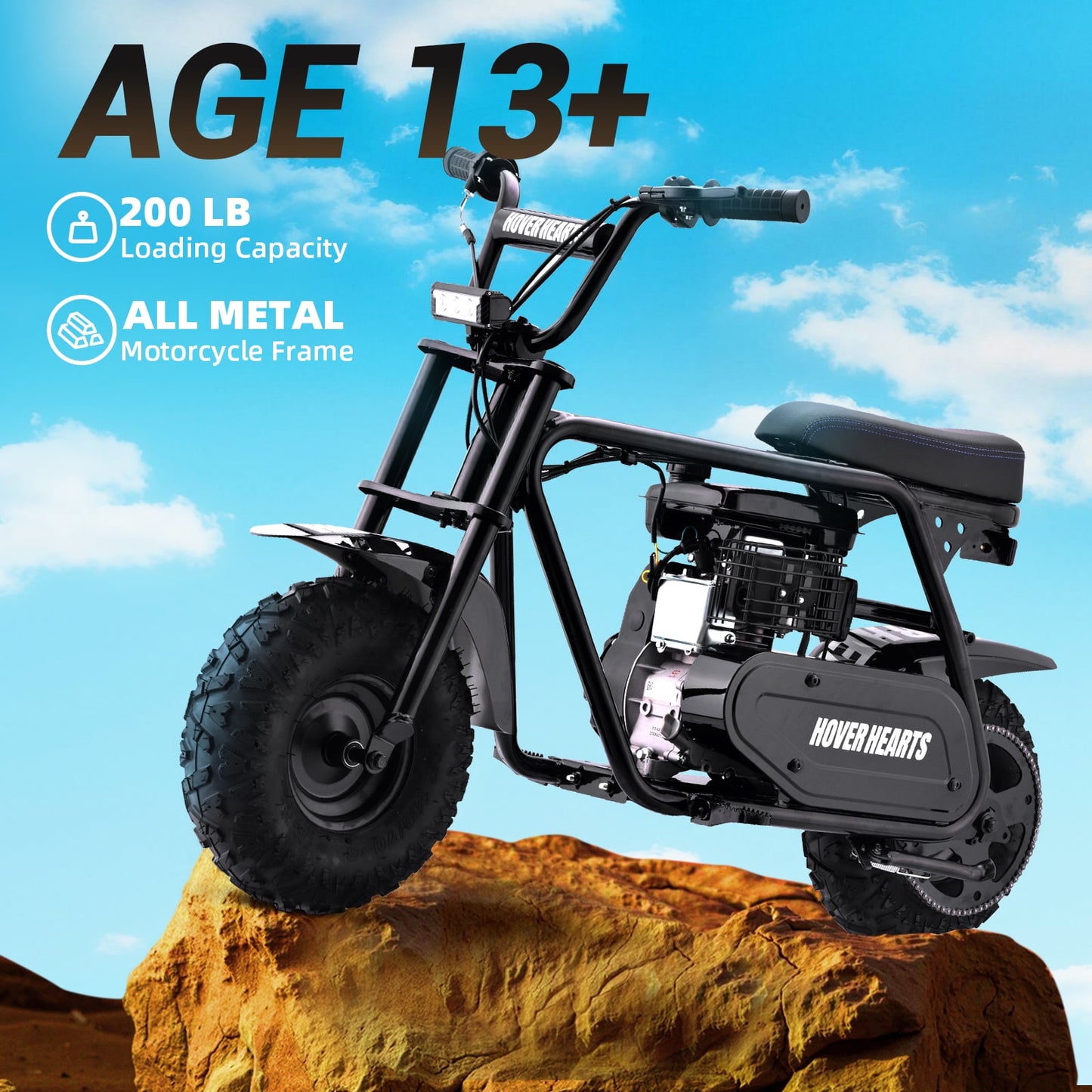 Aoemoe MB001 Gas Powered Mini Dirt Bike 99CC for Teens and Adults, 22MPH Off Road Motorcycle, Weight Support Up to 200 LBS - Black