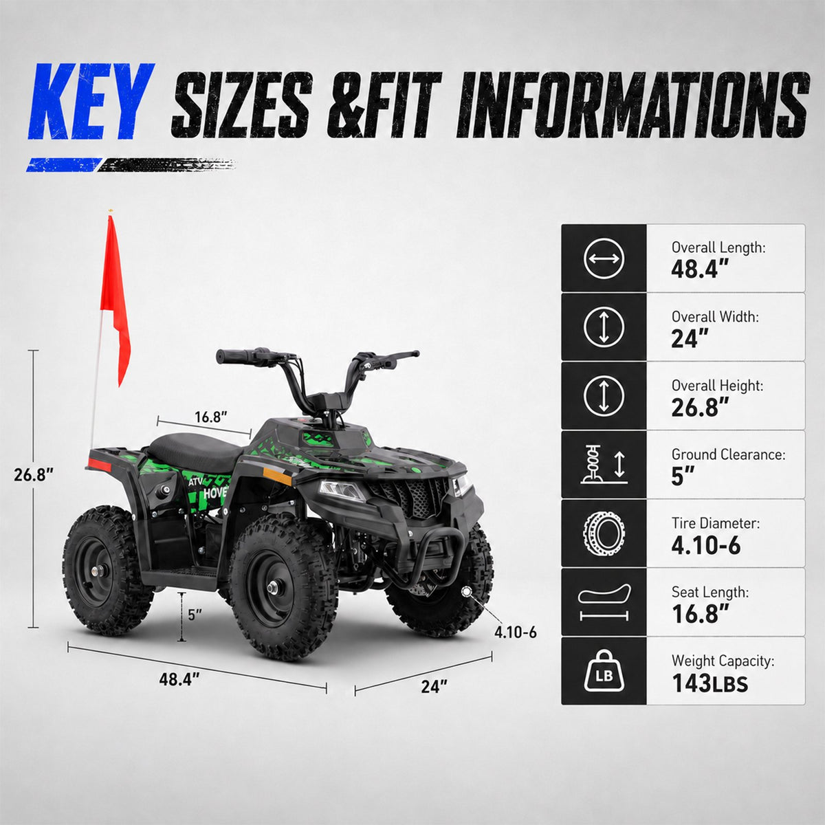 36V Electric 500W Motor 4-Wheeler with Front & Rear Suspension, IVFJFV Electric 4-wheel Off-Road Tires & Safety Flag & LED Headlights,Power Ride on Car for Age 6+