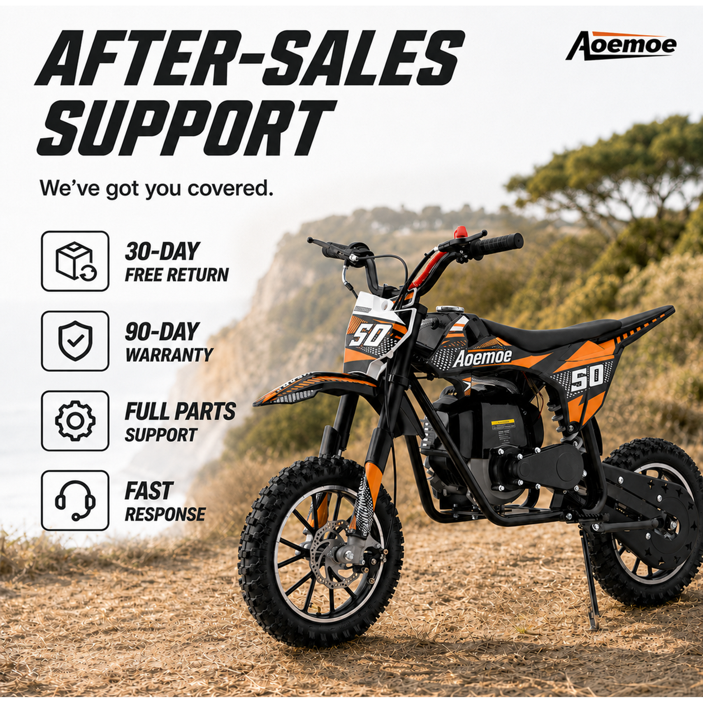 Aoemoe 39cc motor bike, 20mph gas dirt bikes for boys 8 12, Disc Brakes, Max Load 165Lbs, kids dirt bike, Orange