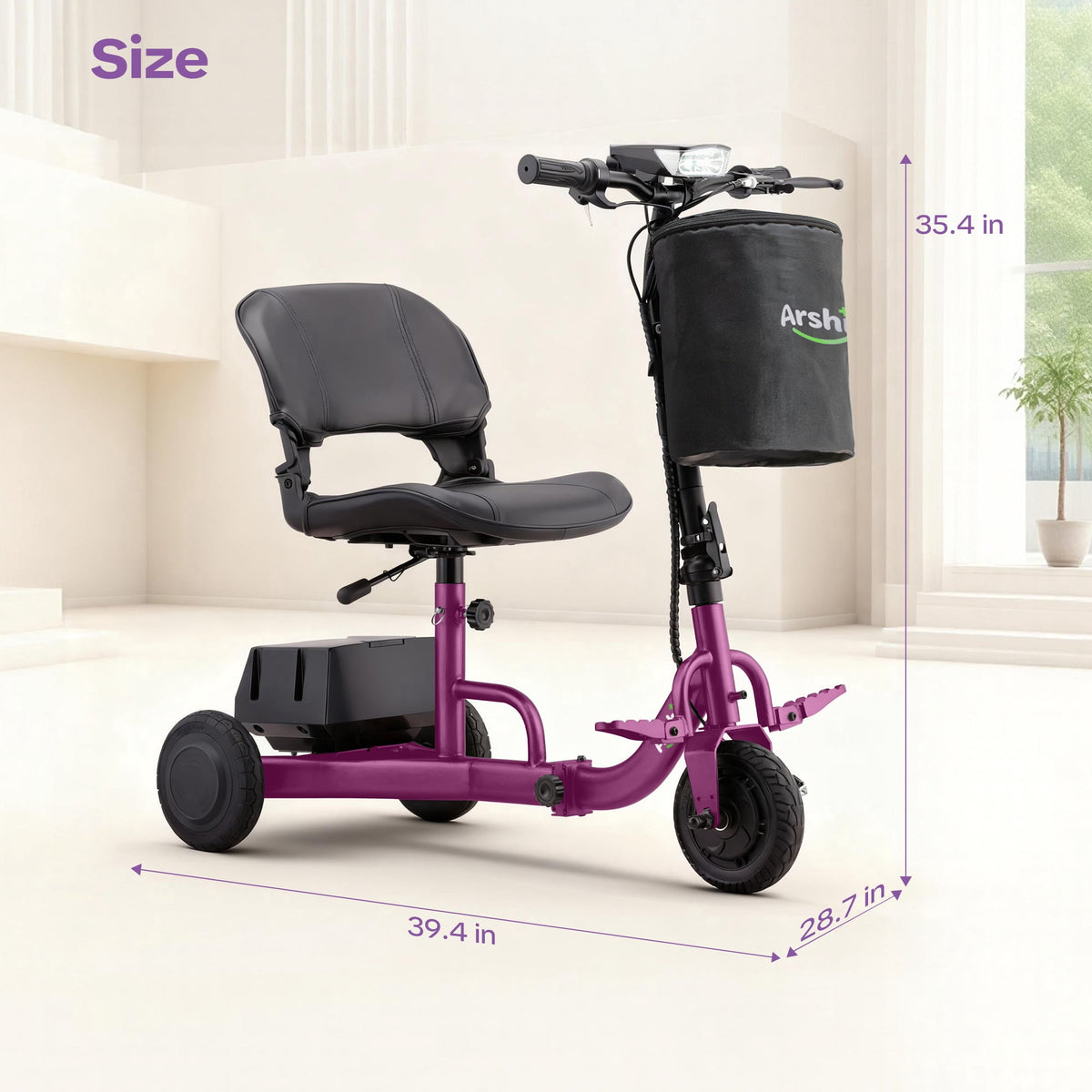 Ostrina Ultra-Lightweight Foldable Mobility Scooters for Seniors & Adults,All Terrain Mobility Scooter with 300lbs,Electric Wheelchair Strong Device for Travel,2 Batteries,Variable Speed(Purple)