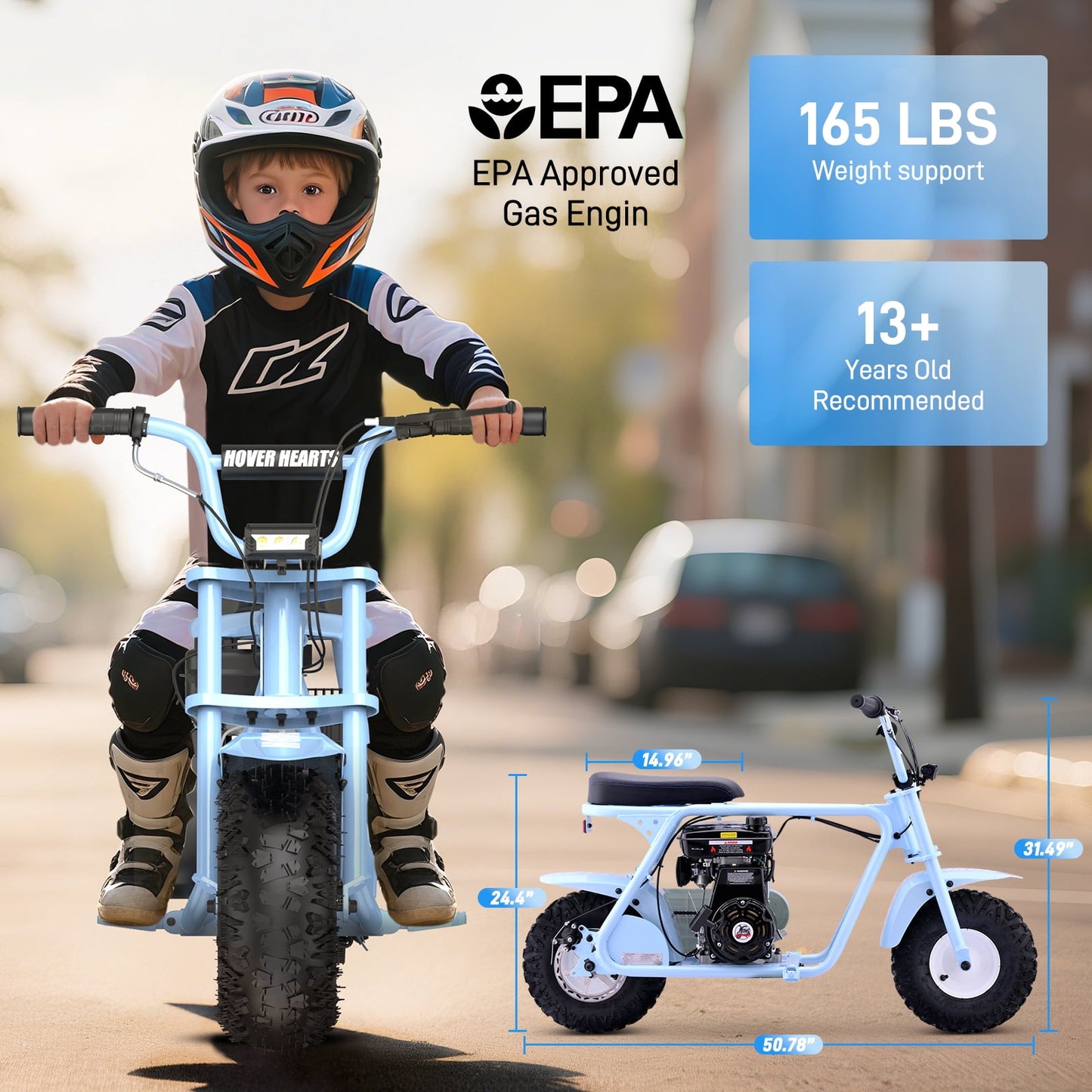 Aoemoe 99CC MB001 Gasoline Mini Dirt Bike,4-Stroke 18MPH Off Road Motorcycle, Weight Support Up to 165 LBS - Blue