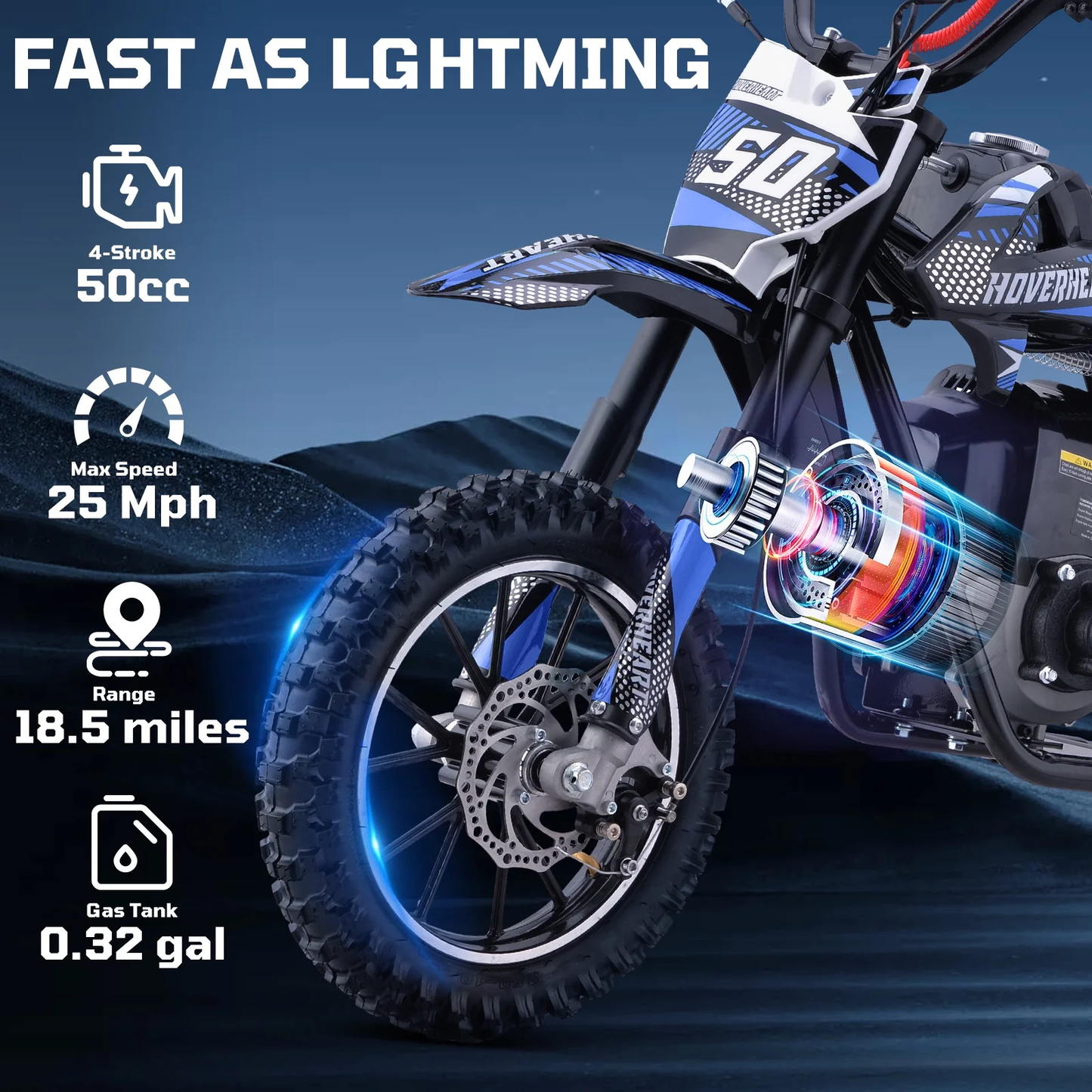 QEASET 49CC 4-Stroke Gas Powered Dirt Bike for Adults & Teens, off Road Tire, Pull Start