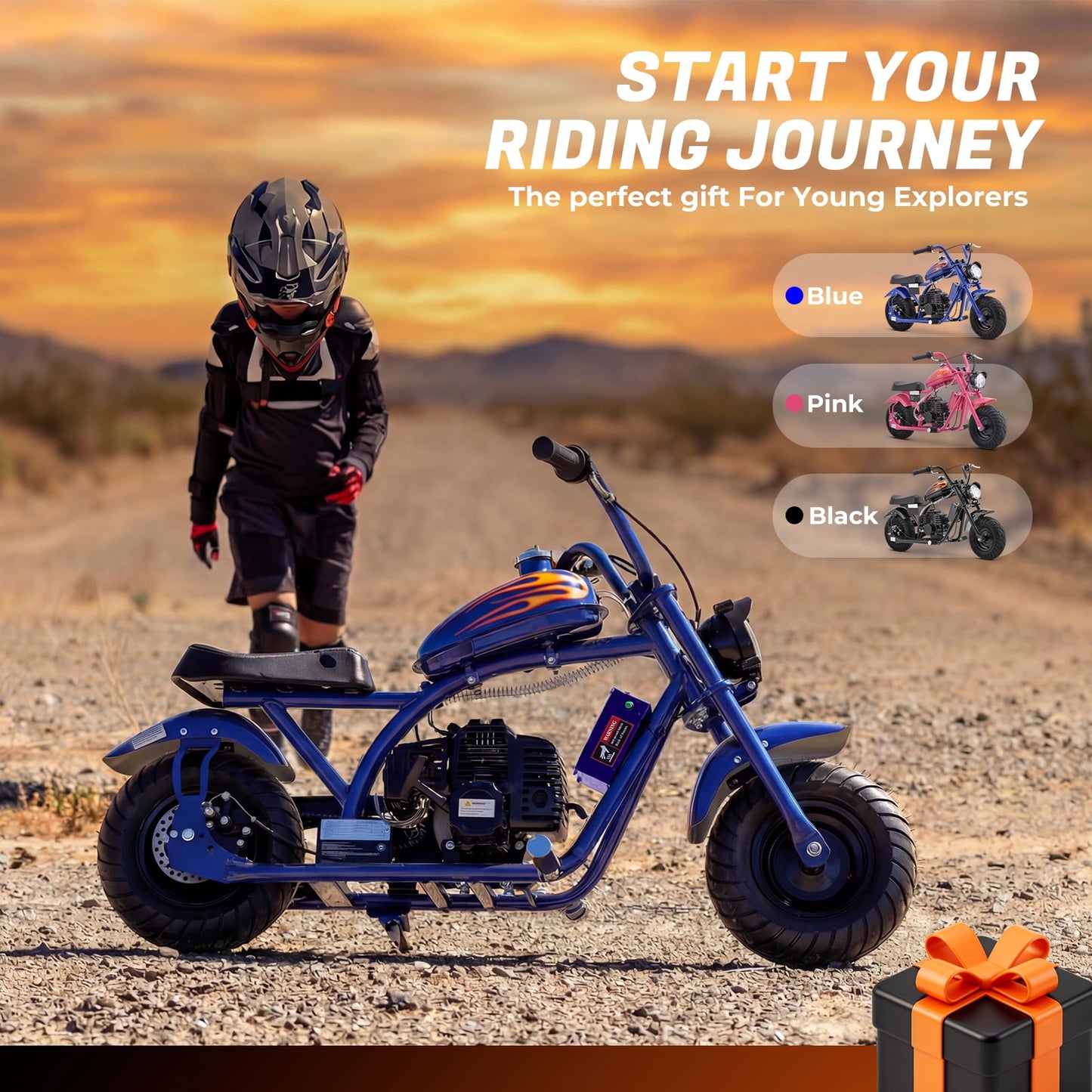 QEASET 40cc Gas Power 4 Stroke Mini Pit Dirt Bike Pull Start for Tweens with 6" Wheels, BLUE