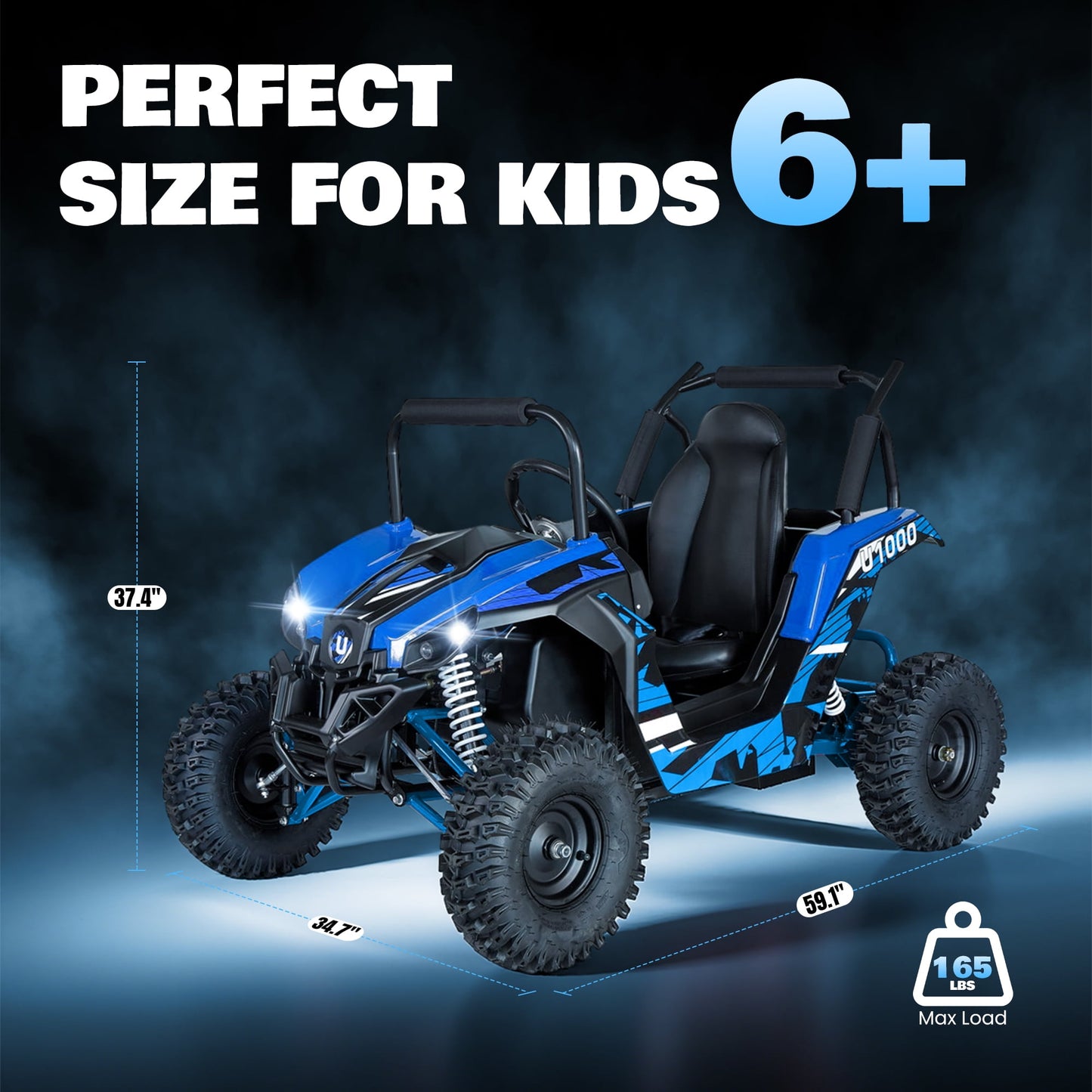 QEASET 48V UTV Electric Off-Road Vehicle for Adults, 3-Speed with Safety Lock, Shock Absorbers, Disc Brakes, Steel Frame & Adjustable Seat – All-Terrain Side-by-Side(Blue)