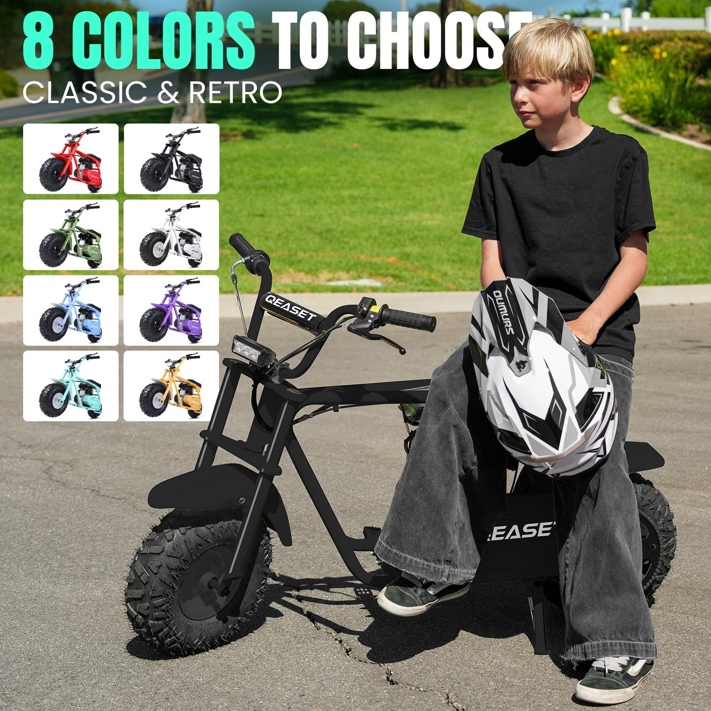QEASET 99cc Mini Bike Gas Powered, 4-Stroke with LED Headlight, Black