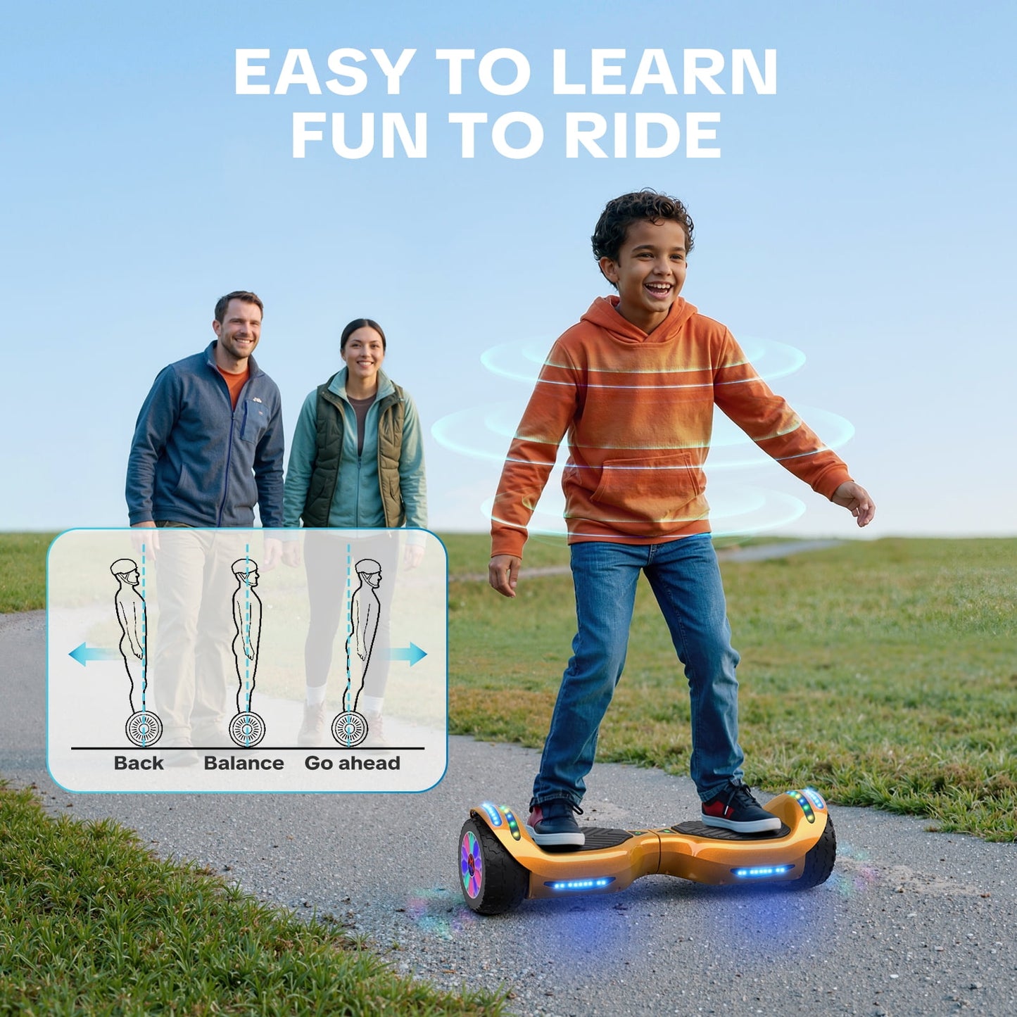 Tcdjtc Hoverboard with Bluetooth and Led Lights, Balance Board for Kids, Kids Outdoor Toys with 9 Mph Max Speed, All Terrain Hoverboard with UL 2272 Safety Standard