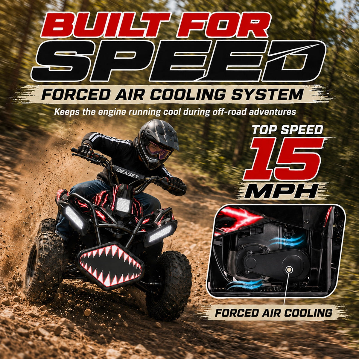 QEASET A01 39cc Kid Gas ATV, Gas Powered 4 Wheeler for Kid 6+, 4-Stroke Beginner ATV, Up to 15 MPH, Adjustable Speed, Safety Switches, Front & Rear Brakes - Red