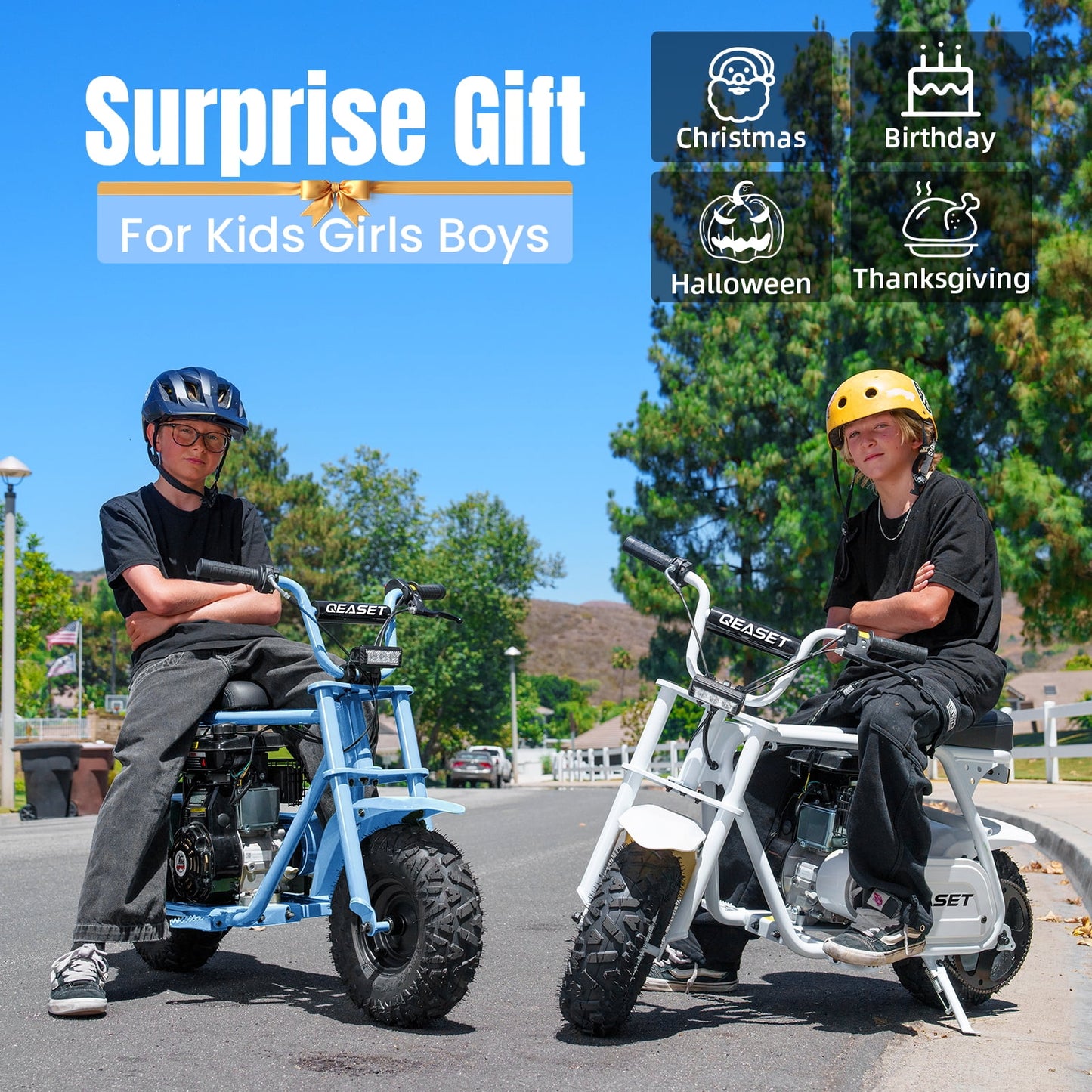 QEASET Mini Dirt Bike – 30 km/h 4-Stroke Off-Road Motorcycle for Teens & Adults,Blue