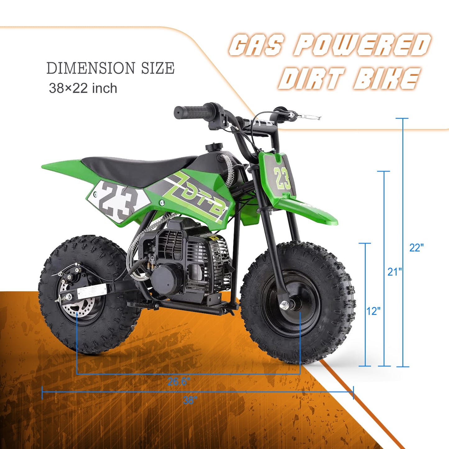 Arshin 50cc 2-Stroke Gas Dirt Bike for Kids,20 MPH Mini Pit Bike with Off-Road Tires & Disc Brakes,Soft Spring Seat,160 Lbs Max Load(Green)