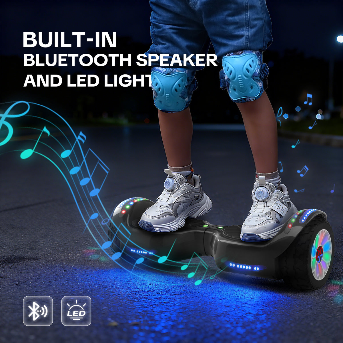 MOSTA All Terrain Self-Balance Scoote ,Electric Scooter Board for Kids & Adults with Bluetooth and Led Lights,6.5 inch,165 lbs capacity Perfect Gift