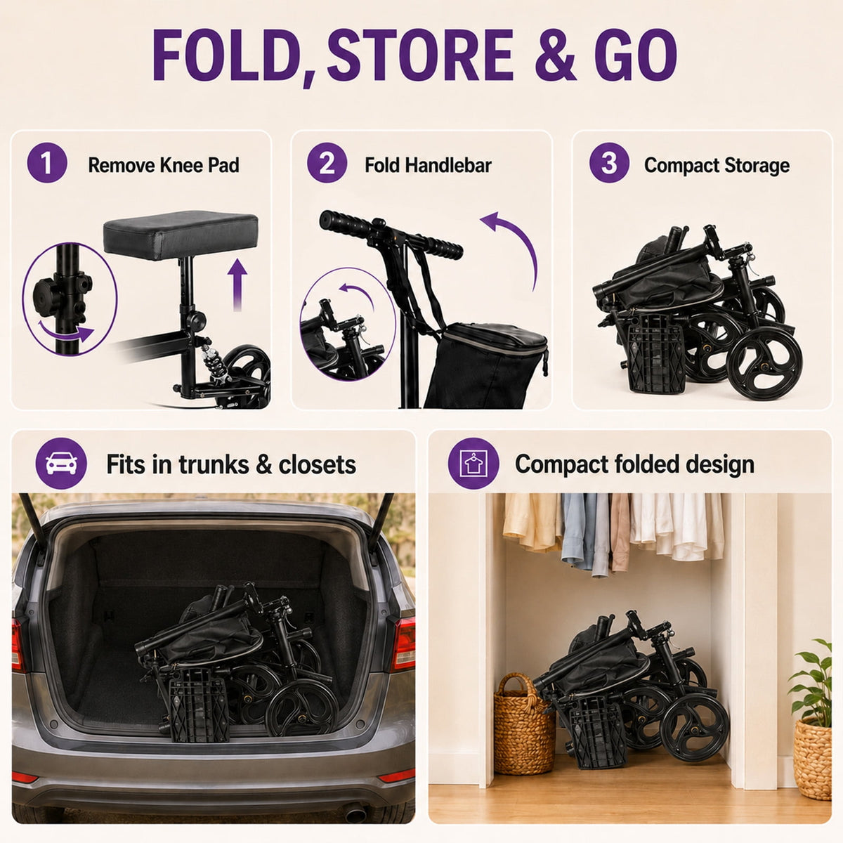 Arshin Steerable Knee Scooter,Knee Walker Scooter for Adults with 8" Front Wheels,Foldable Knee Scooter for Foot Surgery Crutches Alternative,Black