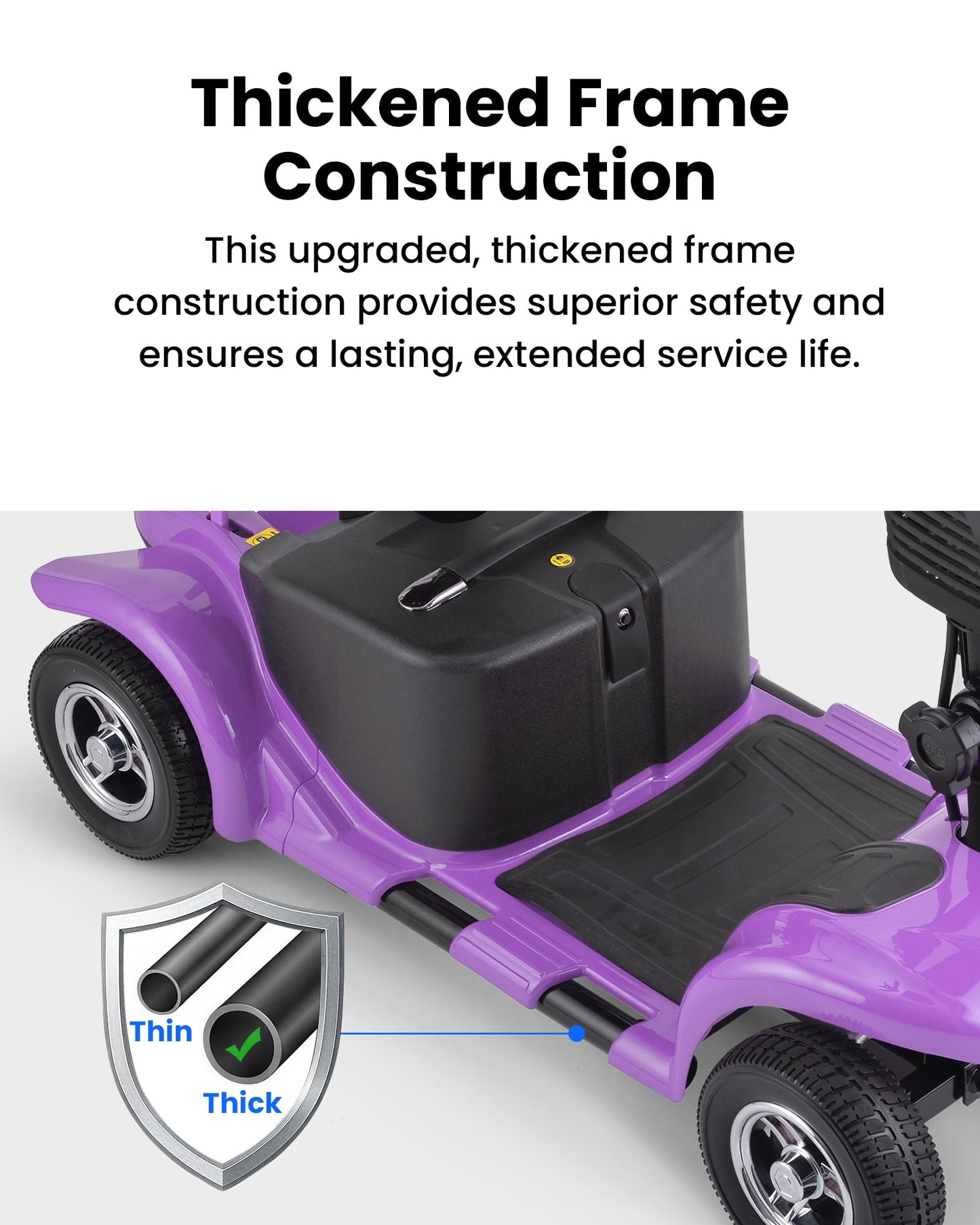 4 Wheels Mobility Scooter for Adults, Senior Electric Powered Chargeable Device for Travel, Lightweight and Portable, with LED Headlights and Basket, Charger Included (Purple)