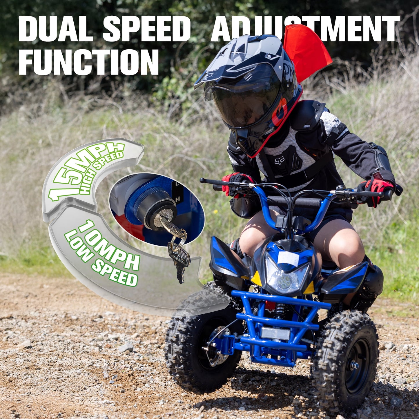 QEASET 36V 500W Ride-On Buggy Off-Roader, Parent Speed Key 10-15 mph, 15-Mile Range, Blue