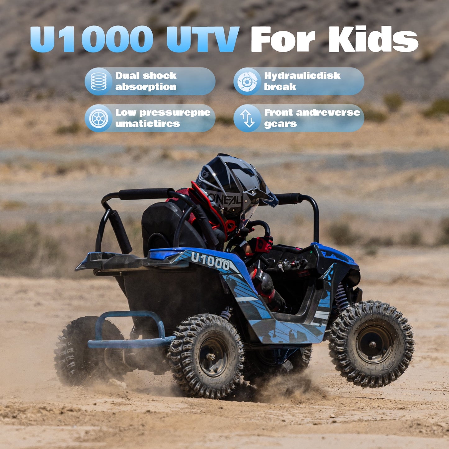 QEASET 48V UTV Electric Off-Road Vehicle for Adults, 3-Speed with Safety Lock, Shock Absorbers, Disc Brakes, Steel Frame & Adjustable Seat – All-Terrain Side-by-Side(Blue)