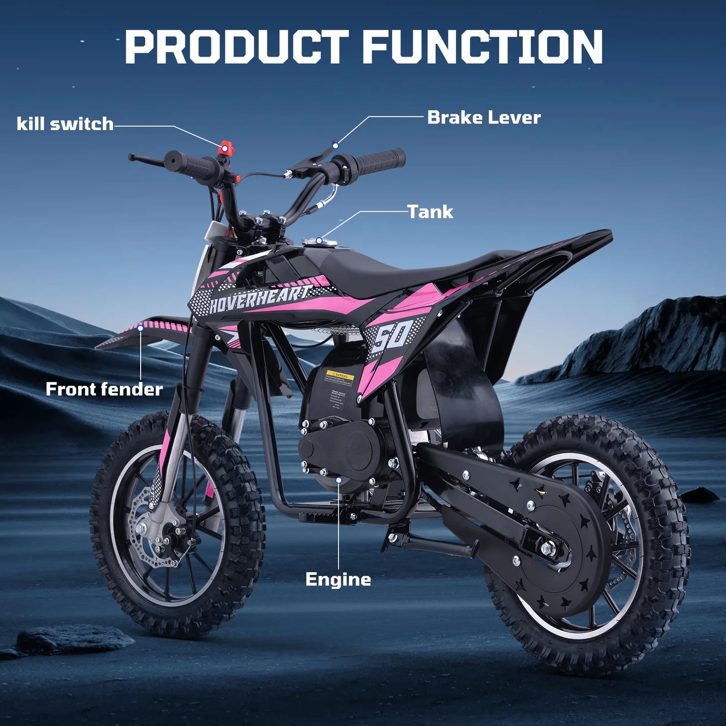 Aoemoe Gas Dirt Bike, 50cc 4-Stroke Gas Powered Kids Off Road Motorcycle (Model-DB4S004) with Off-Road Tire, Suspensions, Disc Brakes, Max Load 165Lbs, Up to 25Mph, NO OIL MIX REQUIRED