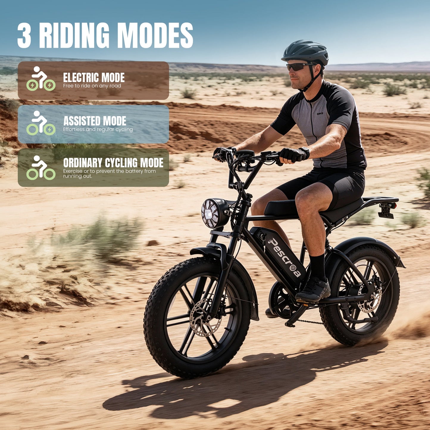 Pescroa Electric Bike for Adults, 1500W Peak Motor E Bike with 48V 15Ah Removable Battery, E-Bike with 7 Speeds, Ebikes with 28MPH Max Speed, Adult Electric Bicycles with 70-100 Miles Max Range