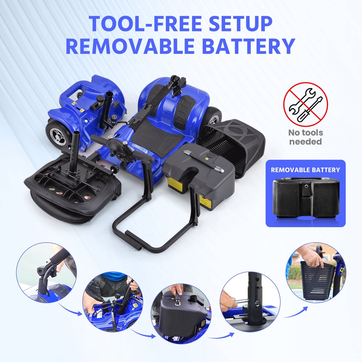 Arshin Mobility Scooters for Seniors,4 Wheels Mobility Scooters Lightweight and Portable,180W 24V Motor,Suitable for Travel,Adults,Elderly(Blue)