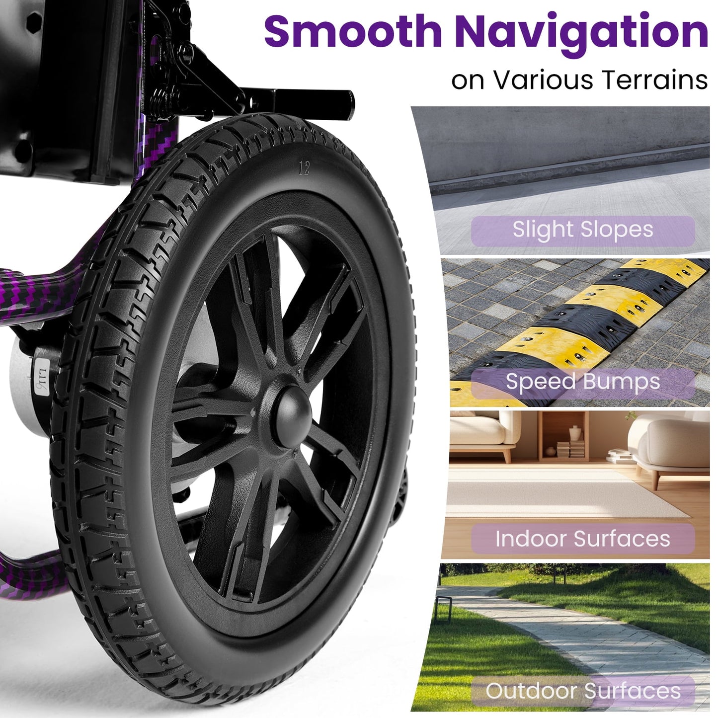 Arshin Upgrade 15+ Miles Range Electric Wheelchairs for Adults,Arshin Electric Wheelchair Lightweight Foldable with 360°Joystick,All Terrain Dual Motors Silent,USB Port,397 lbs Capacity(Purple)