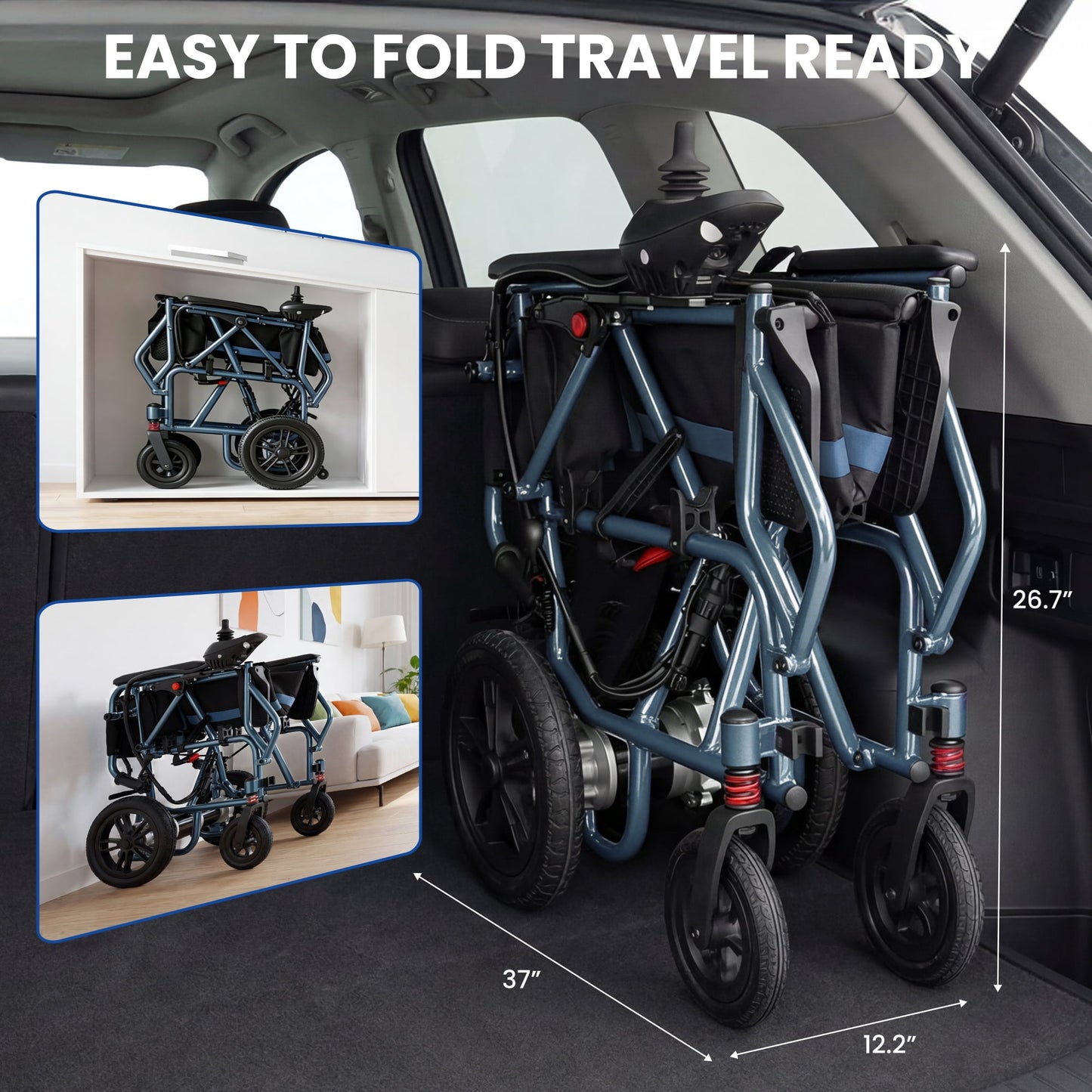 Electric Wheelchairs for Adults，Lightweight Foldable Wheelchair 15 Miles Long Travel Range, 360° Joystick Control Motorized Wheelchair, Support 286 lbs with LED Light Power Wheelchair (Blue)