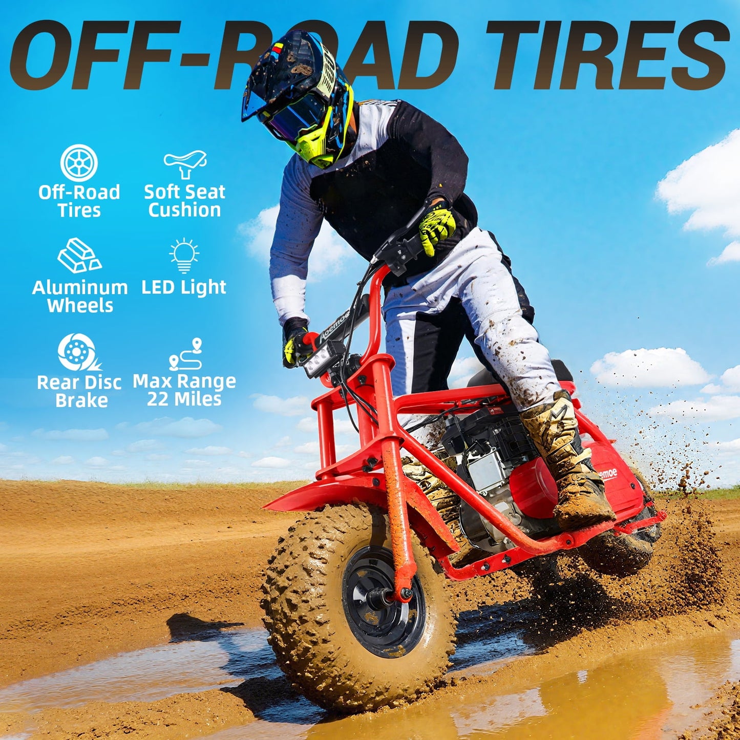 Mini Bike, Gas Dirt Bike, Minibike, Gas Powered Mini Bikes for Adults, 99cc-4 Stroke Pit Bikes with Led, Dirtbike Max Load 200 Lbs, Speed 34.5 KM/H, Perfect Gift