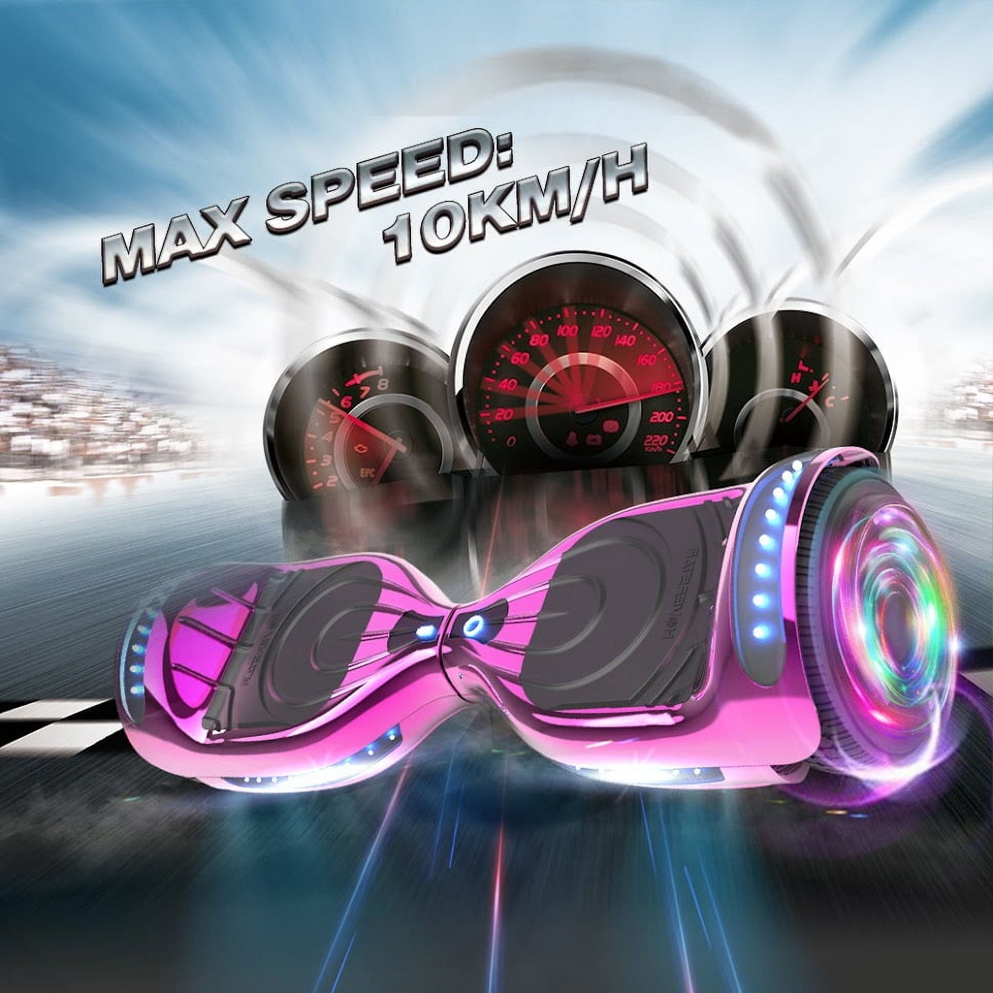 Hoverstar Flash Wheel Certified Hover board 6.5 In. Bluetooth Speaker with LED Light Self Balancing Wheel Electric Scooter , Chrome Pink