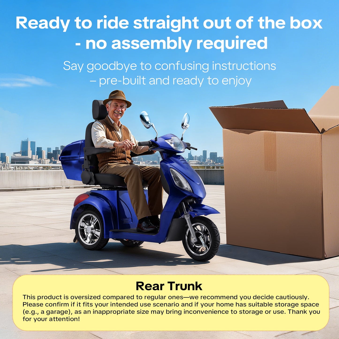 Upgrade Heavy Duty 3 Wheel Mobility Scooter for Seniors & Adults 500lbs Capacity,Arshin Electric Powered Wheelchair Device for Travel,800W All Terrain Mobility Scooter,31 Miles Range,7-15 Mph(Blue)