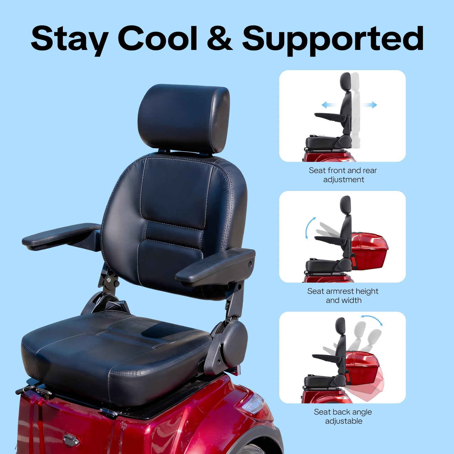 Arshin Mobility Scooters for Seniors & Adults,500lbs Capacity Heavy Duty Electric Mobility Scooters with 4 Wheels,800W Long Range Battery and Speed Adjust Medical Scooter(Red)