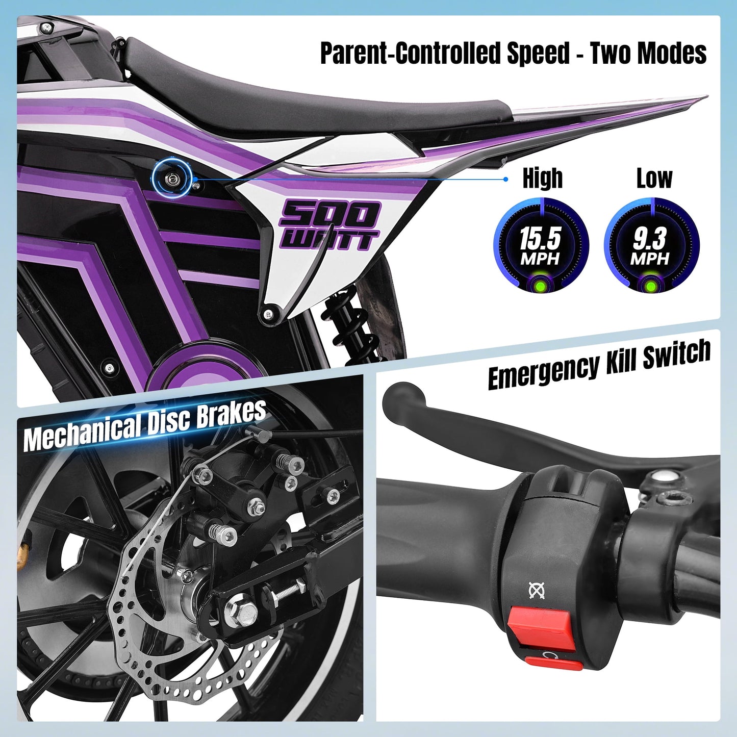 PESCROA Electric Dirt Bike with 15.5MPH Max Speed, E Dirt Bike with 165LBS Max Weight, Electric Bike, Electric Dirt Bike with 23.6 Miles Max Range, Electric Dirt Bike with 500W Motor