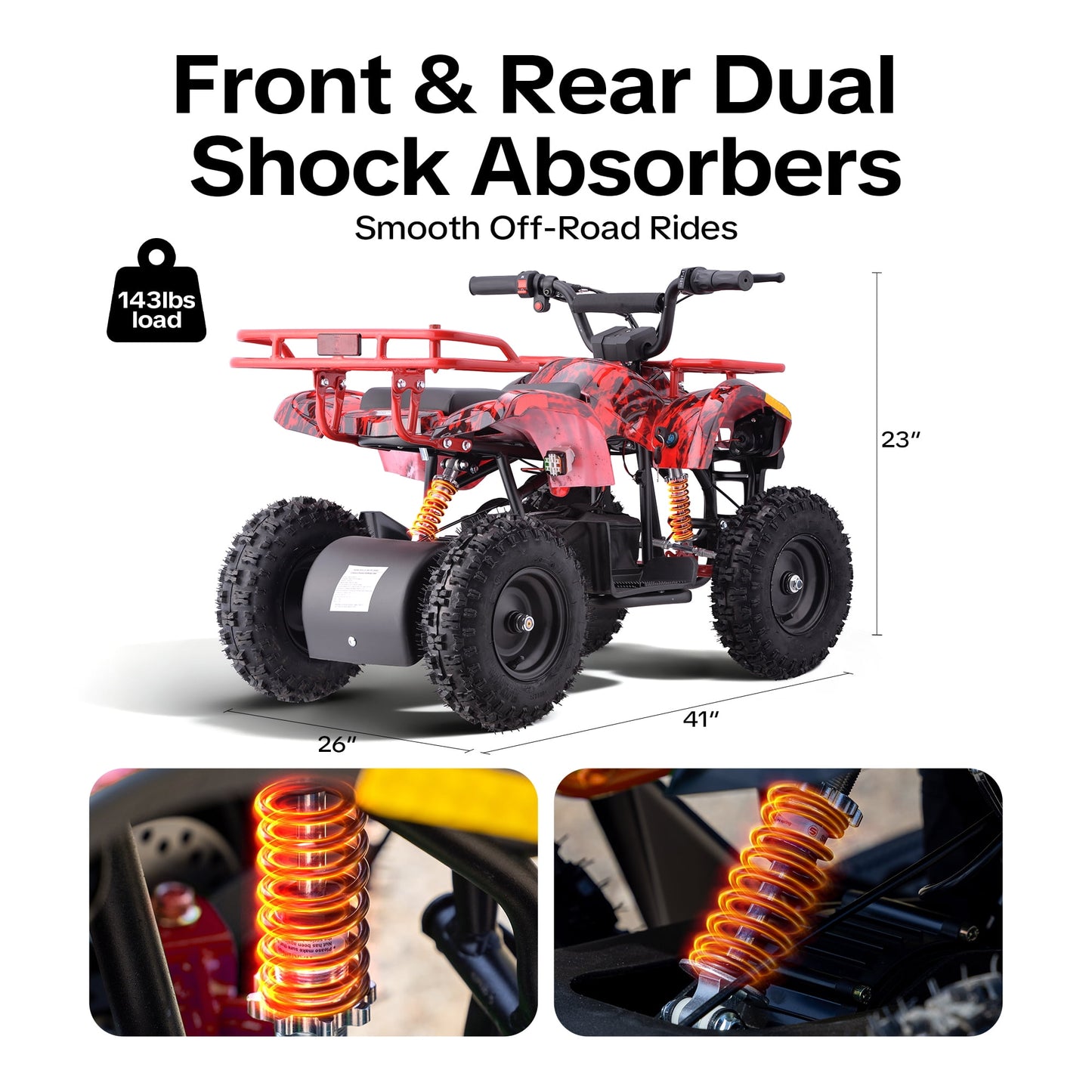 QEASET 500W 36V Battery Ride-On Off-Road 4-Wheeler – 15-Mile Range, Flame