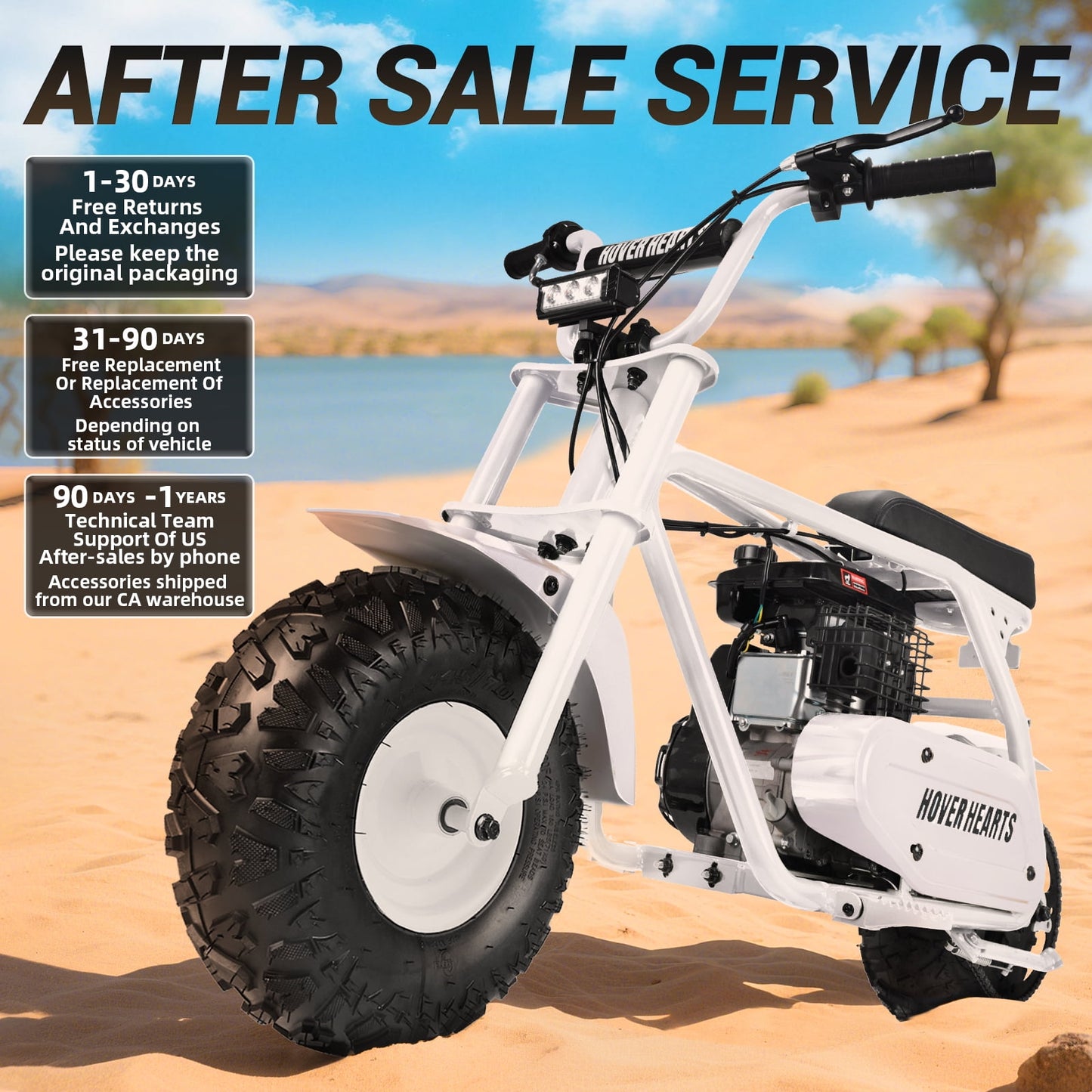 HOVERHEART Gas Mountain Bike, 105cc 4-Stroke Gas Powered Off Road Motorcycle (Model-MB0001) with Led Lights, Disc Brake, Max Load 200Lbs, Up to 30Kph, NO OIL MIX REQUIRED