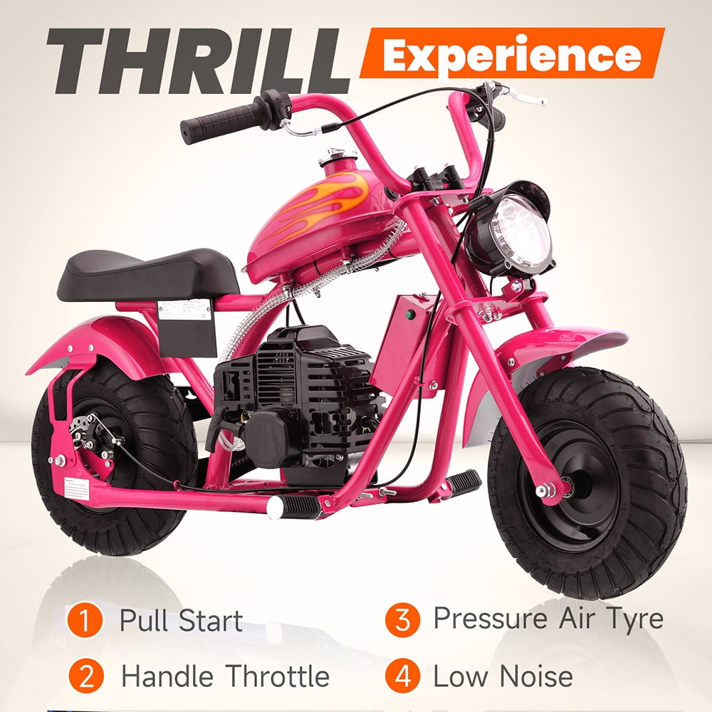 Aoemoe Gas Mini Chopper Bike, DB004 Model 49.4 CC 2-Stroke Powered Mini Bike, Pink