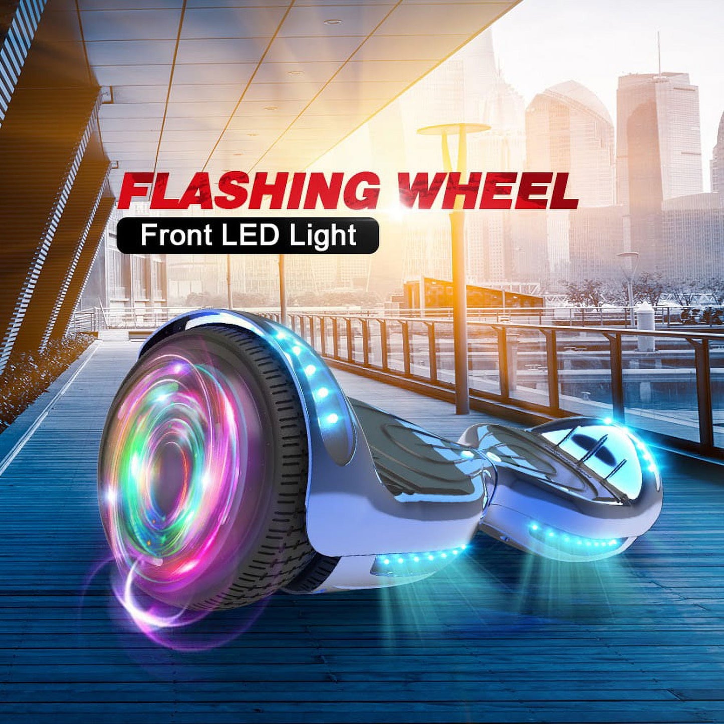 Hoverstar Certified Hover board 6.5 In. Bluetooth Speaker with LED Flash Wheel Self Balancing Wheel Electric Scooter - Chrome Turquoise
