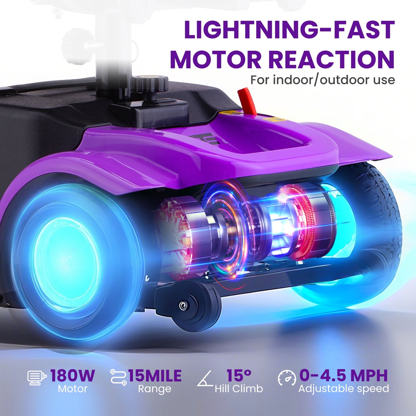Arshin Mobility Scooter,4 Wheel Mobility Scooter for Adults,Senior, Electric Powered Chargeable Device for Travel，Purple