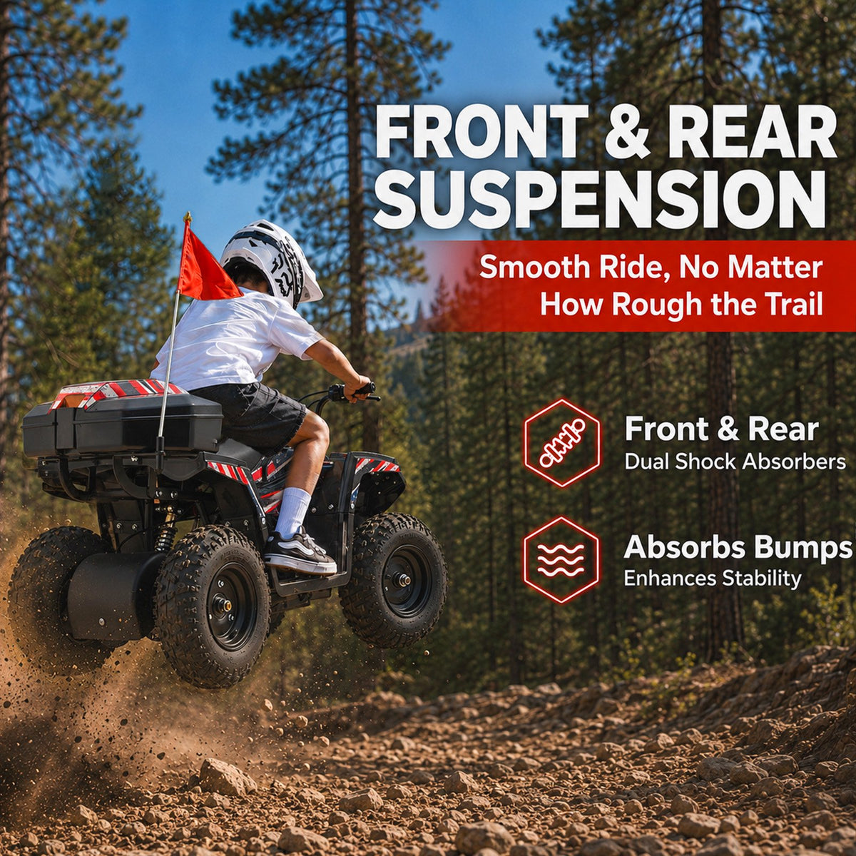 Aoemoe 40cc 4-Stroke Youth Ride-On for Ages 13+, Fuel Powered Pull Start with Front & Rear Disc Brakes, Adjustable Top Speed Up to 15 MPH, Safety Flag & Parental Speed Control, Flag