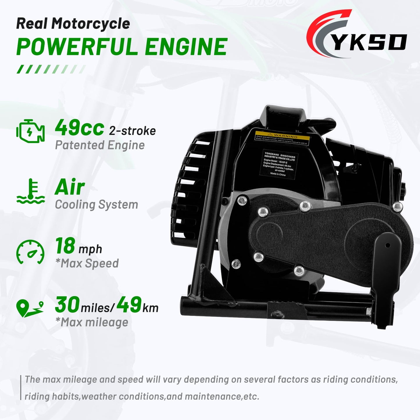 QEASET 49CC Dirt Bike, Gas Powered Mini Bike,Green