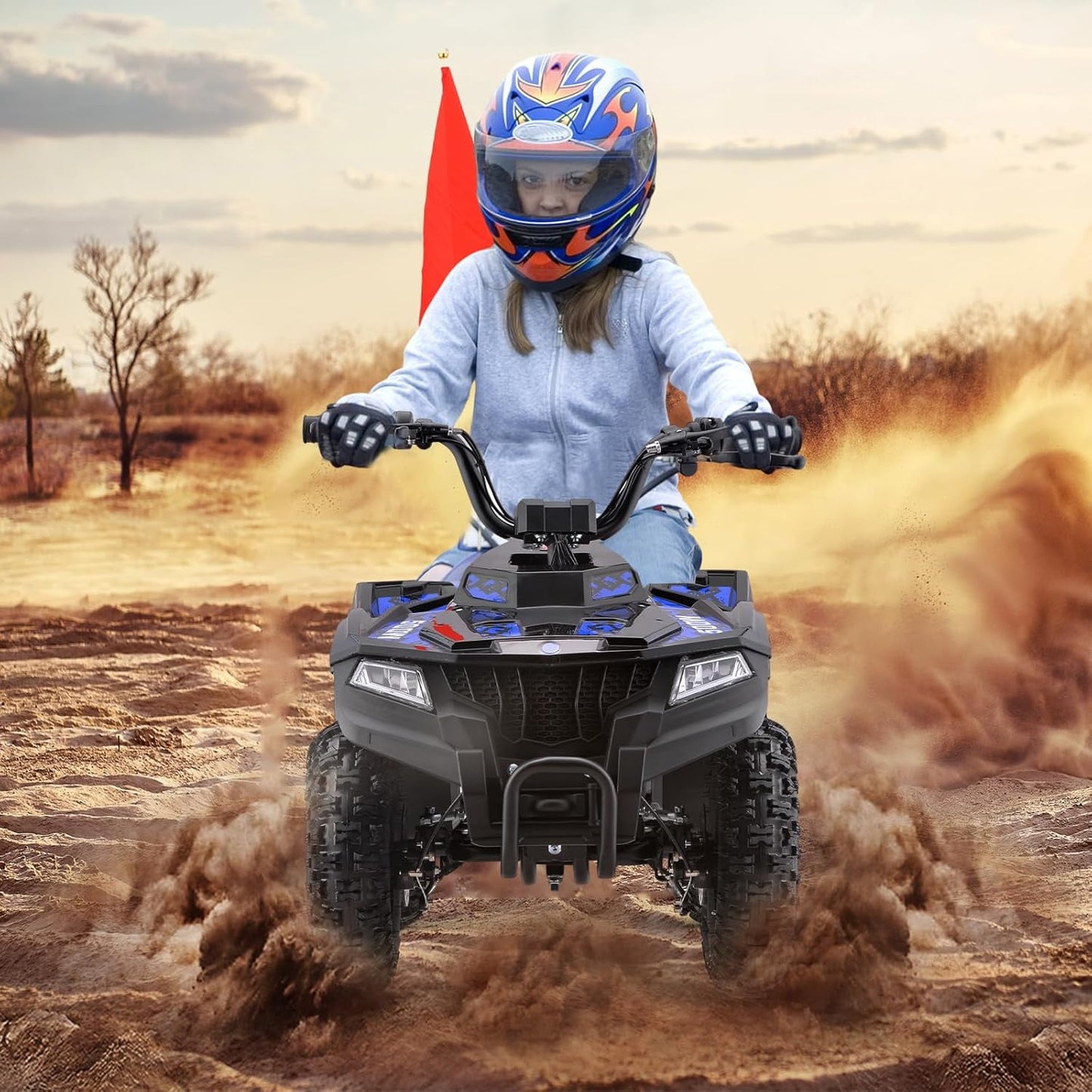 36V Electric 500W Motor 4-Wheeler with Front & Rear Suspension, IVFJFV Electric 4-wheel Off-Road Tires & Safety Flag & LED Headlights,Power Ride on Car for Age 8-14