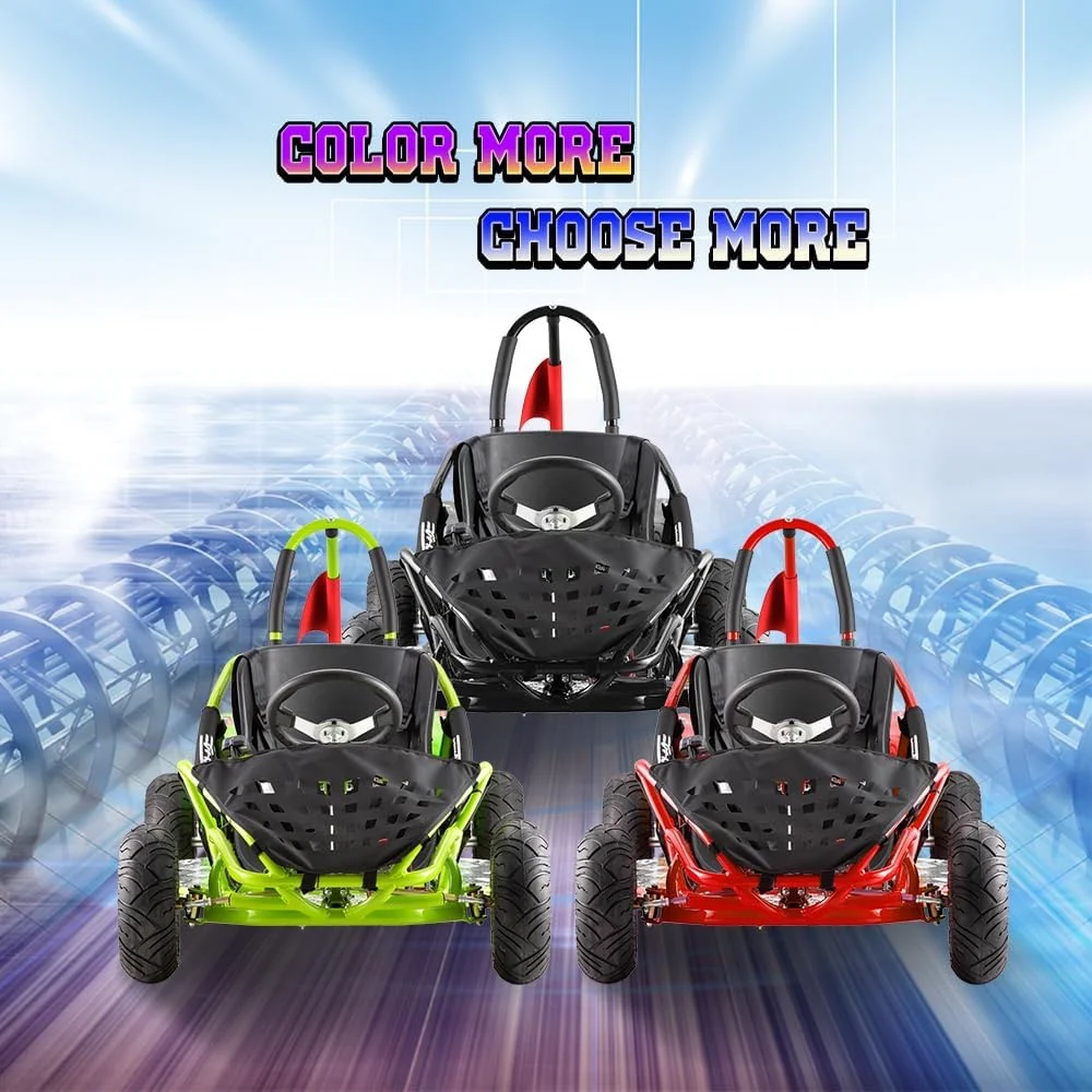 QEASET Electric Go Kart, 48V Powered Ride On Car with Steel Tubular Frame, Seat Belt, 13 inch All-Terrain Tires for Teens(BLACK)