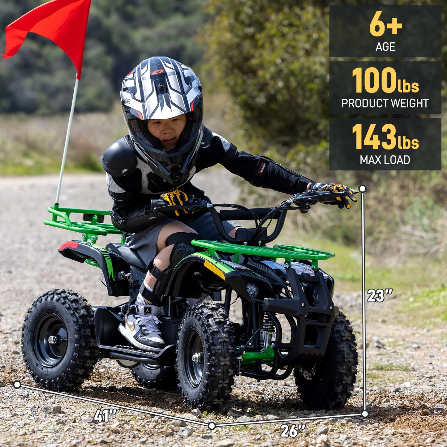 500W 36V Battery Ride-On Off-Road 4-Wheeler – 15-Mile Range, Green
