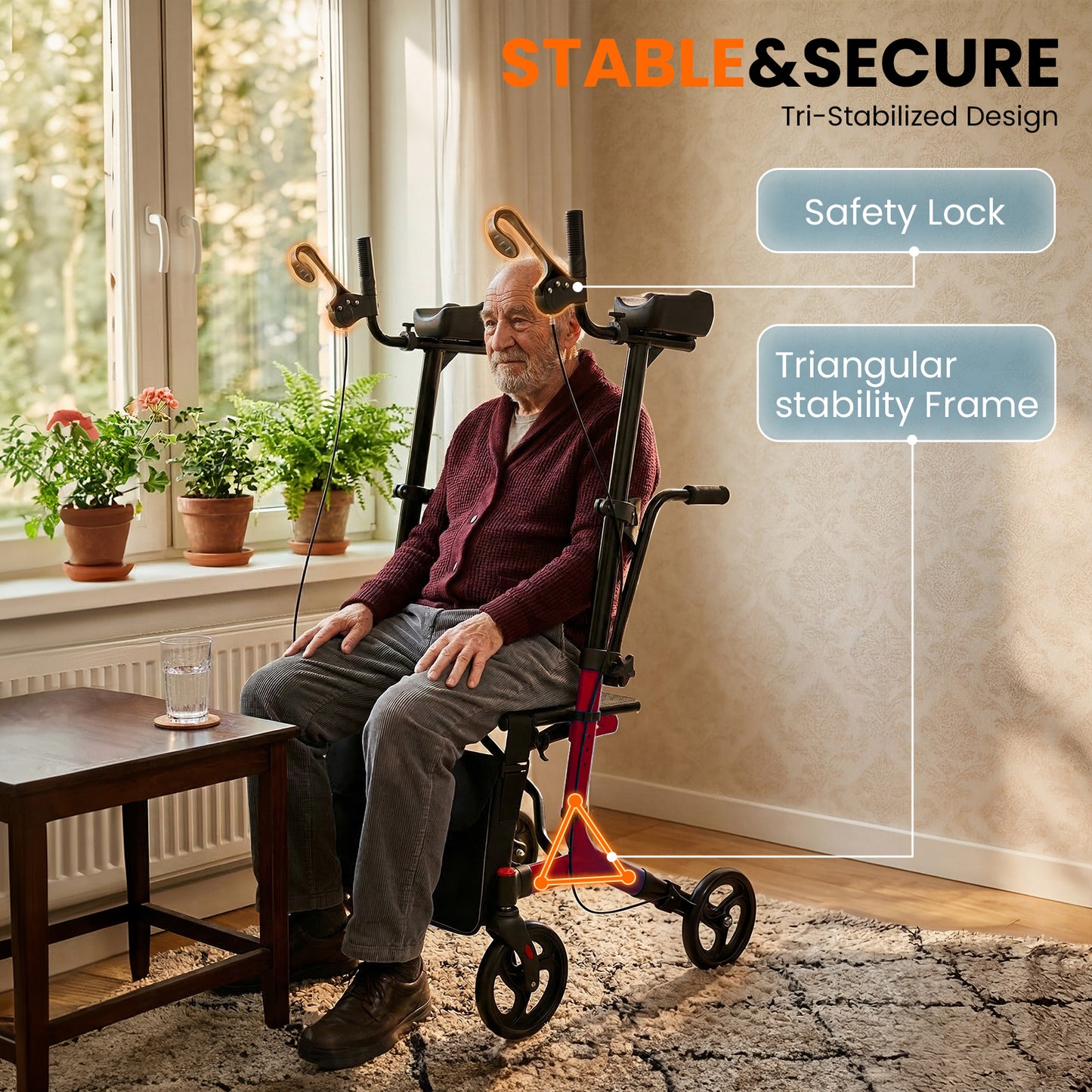 LiltJan 2-in-1 Upright Rollator Walker for Seniors - Lightweight Foldable Walker with Seat & Adjustable Arm Supports, Standing & Seated Transport Chair, 300 lbs Capacity