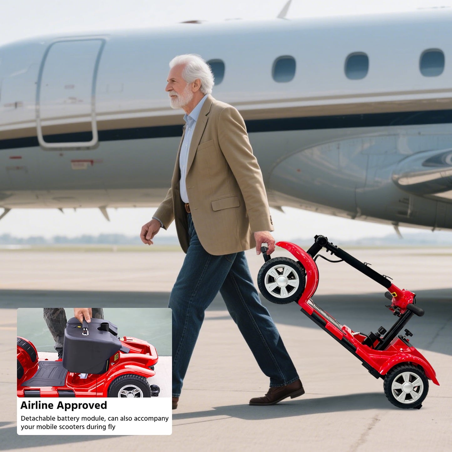 4 Wheels Mobility Scooter for Adults, Senior Electric Powered Chargeable Device for Travel, Lightweight and Portable, with LED Headlights and Basket, Charger Included (Red)