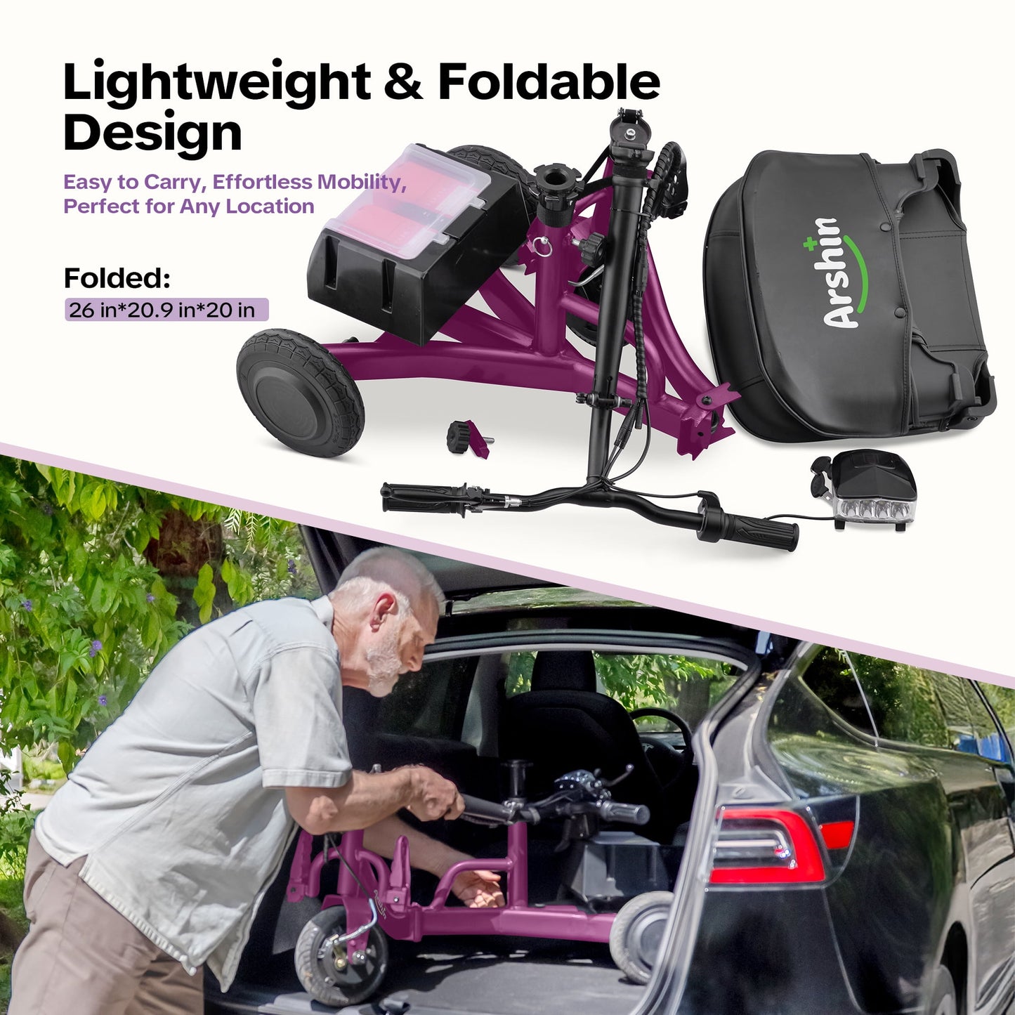 Aoemoe Short-distance mobility scooter, electric, foldable, and lightweight, Purple