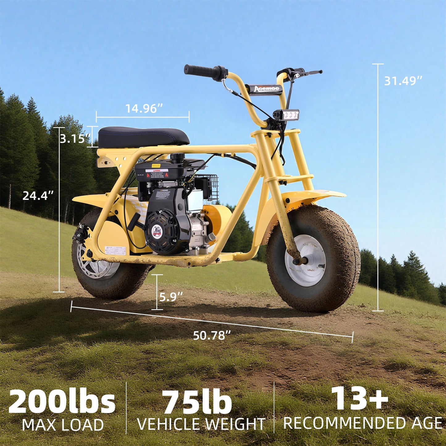 Mini Bike, Gas Dirt Bike, Minibike, Gas Powered Mini Bikes for Adults, 99cc-4 Stroke Pit Bikes with Led, Dirtbike Max Load 200 Lbs, Speed 34.5 KM/H, Perfect Gift