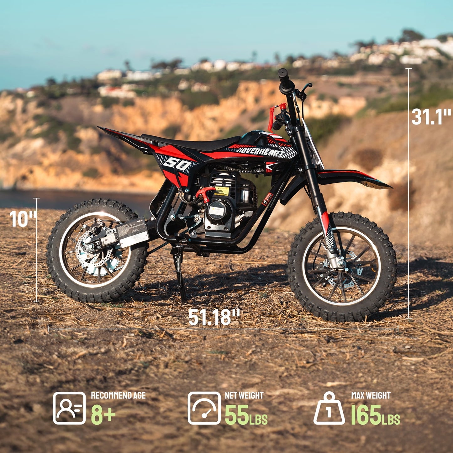 Aoemoe 39cc Gas Powered Mini Dirt Bike 39CC for Teens and Adults, 18MPH Off Road Motorcycle, Weight Support Up to 165 LBS - RED