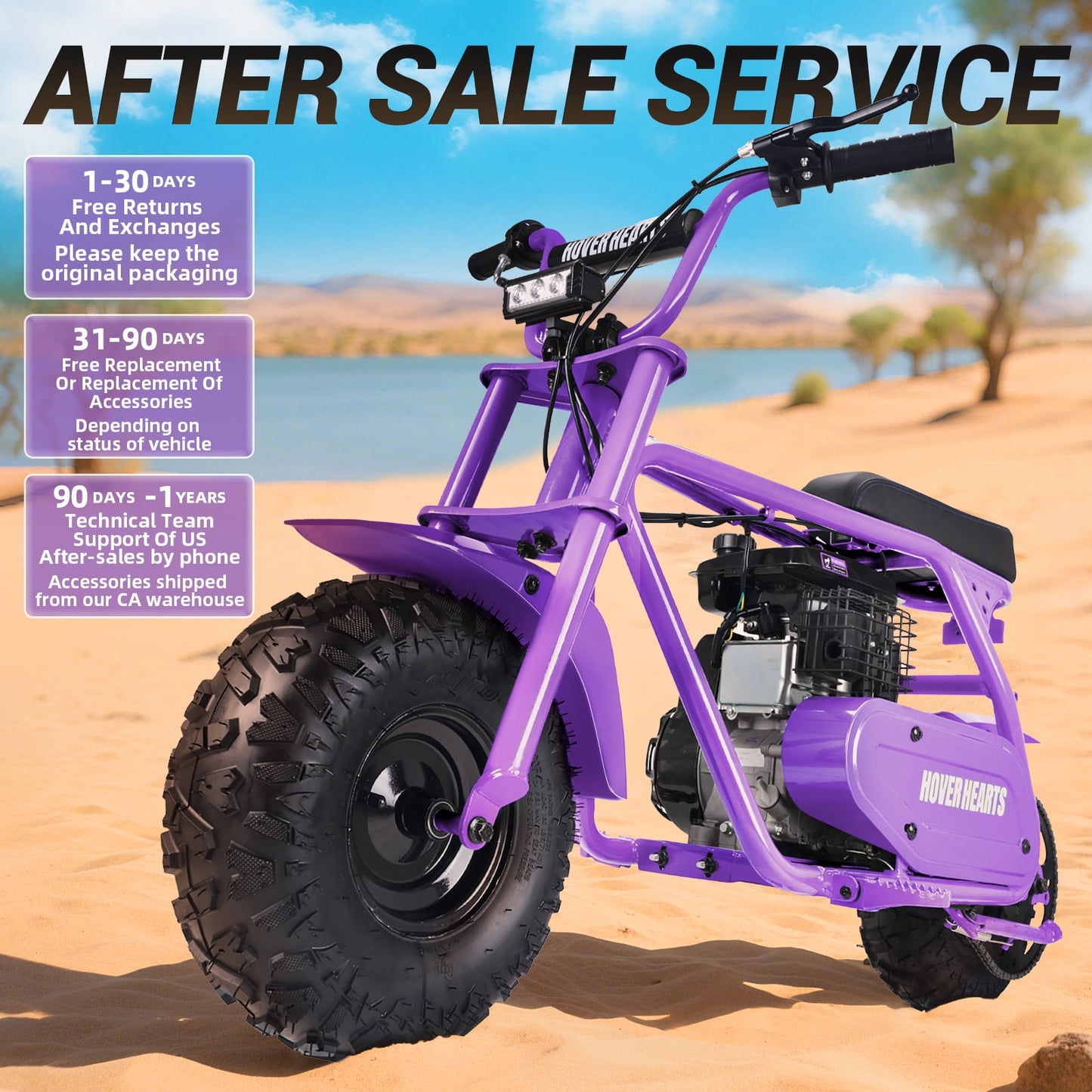 HOVERHEART Gas Mountain Bike, 105cc 4-Stroke Gas Powered Off Road Motorcycle (Model-MB0001) with Led Lights, Disc Brake, Max Load 200Lbs, Up to 30Kph, NO OIL MIX REQUIRED