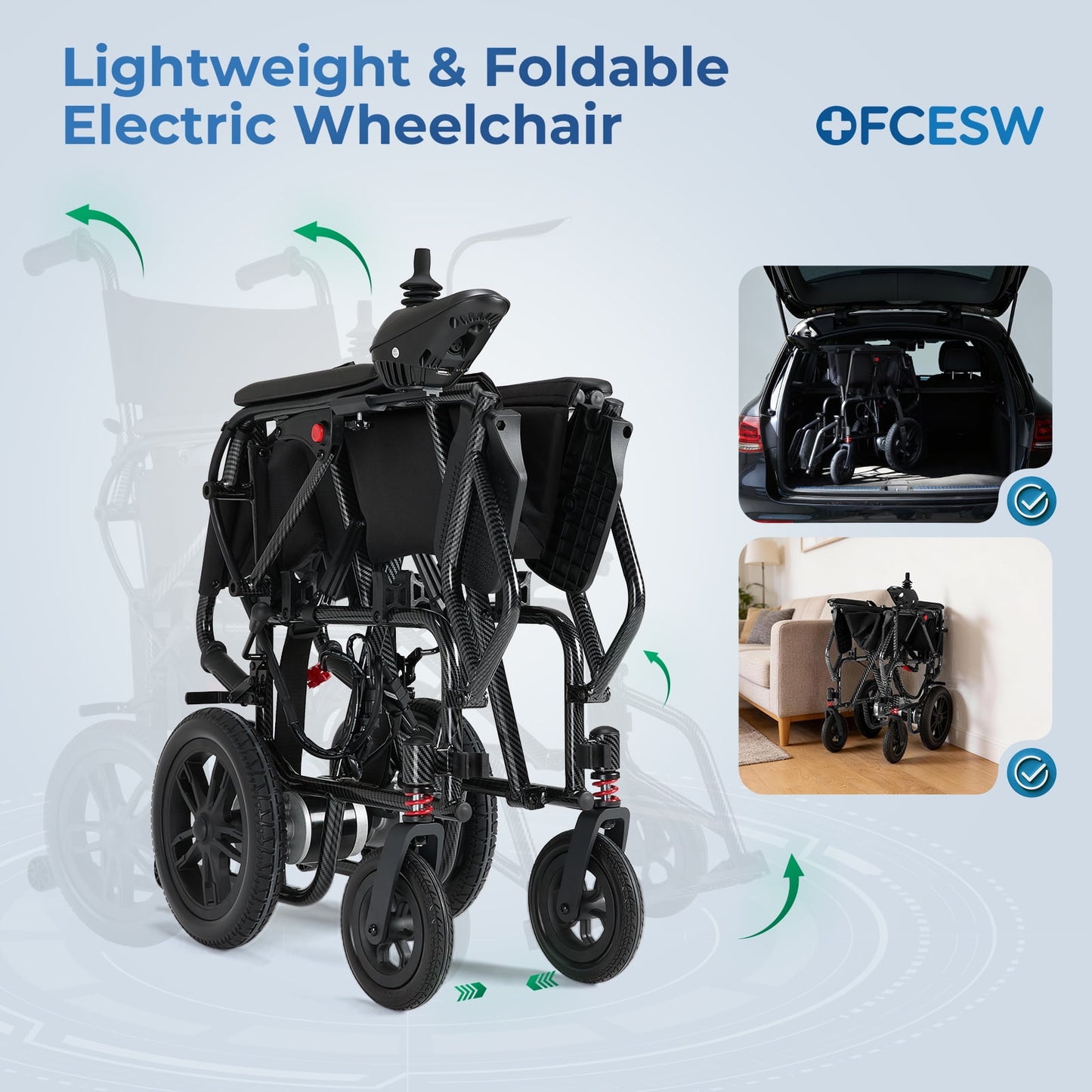 LiltJan Electric Wheelchair for Adults, Lightweight Foldable Motorized Wheelchair with 15-Mile Range, 360° Joystick & All-Terrain Power, Supports 300 lbs, LED Safety Lights, Travel Portable