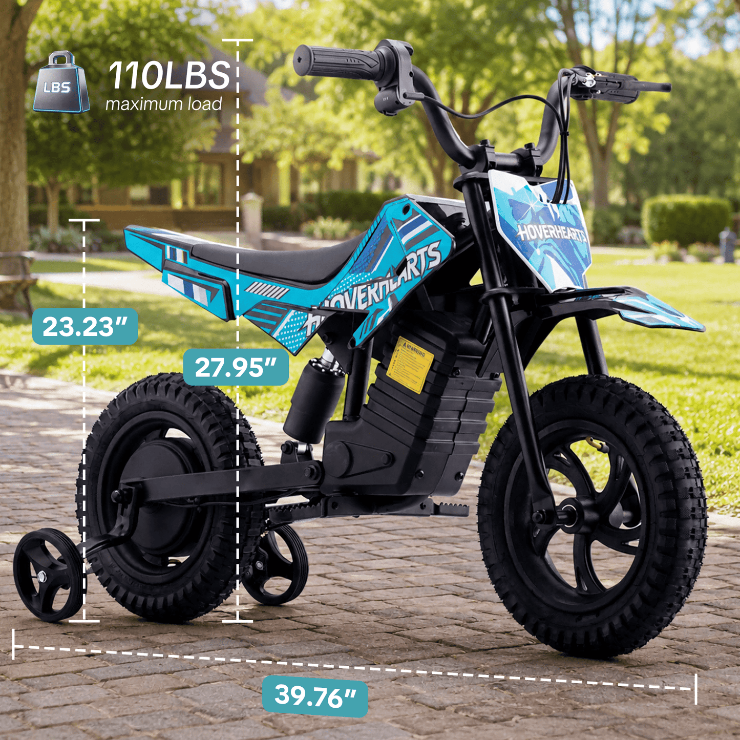 QEASET Dirt Rocket - Teal Blue with Decals, up to 6.21 mph, 24V Electric Dirt Bike for Child 8+
