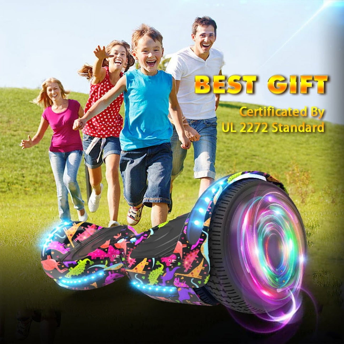 Hoverstar Flash Wheel Hoverboard 6.5 In., Bluetooth Speaker with LED Light, Self Balancing Wheel, Electric Scooter, Dinosaur