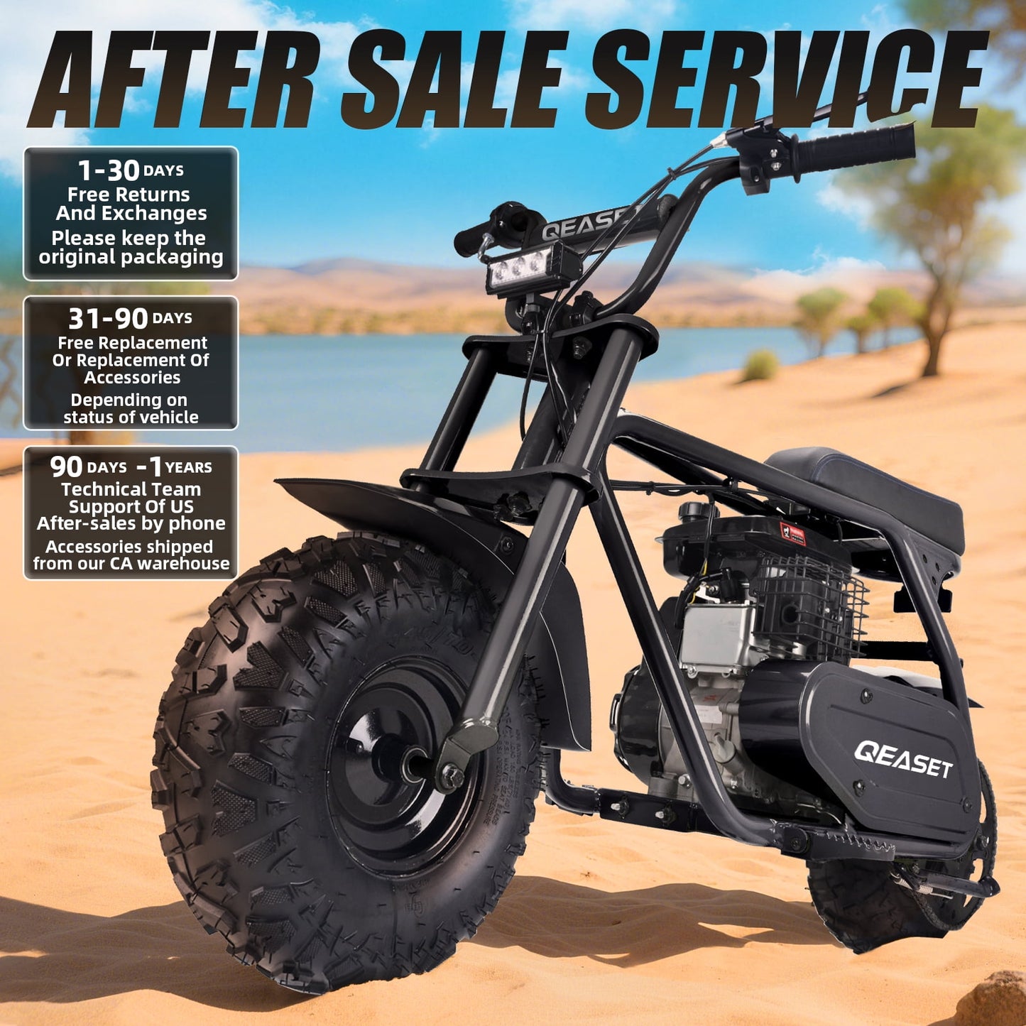 QEASET 99cc Dirt Bike, Gas Powered, 4-Stroke with LED Headlight, 25MPH Minibike Trail Bike, Pull Start, Poucket Bike for Teenager and Adult, Summer Gift