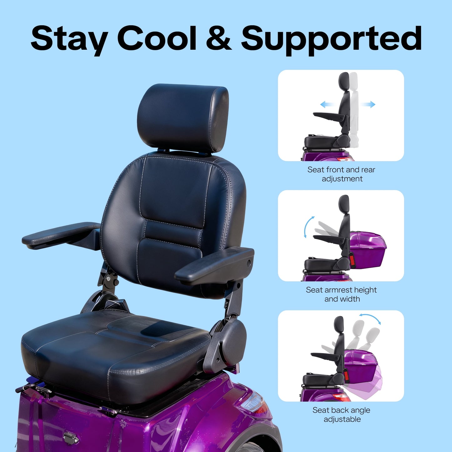 Upgrade Heavy Duty 4 Wheel Mobility Scooters for Seniors & Adults 500lbs Capacity,Arshin 800W All Terrain Fast Mobility Scooter for Travel,Electric Powered Chair,25 Miles Rang,Remote Key(Purple)